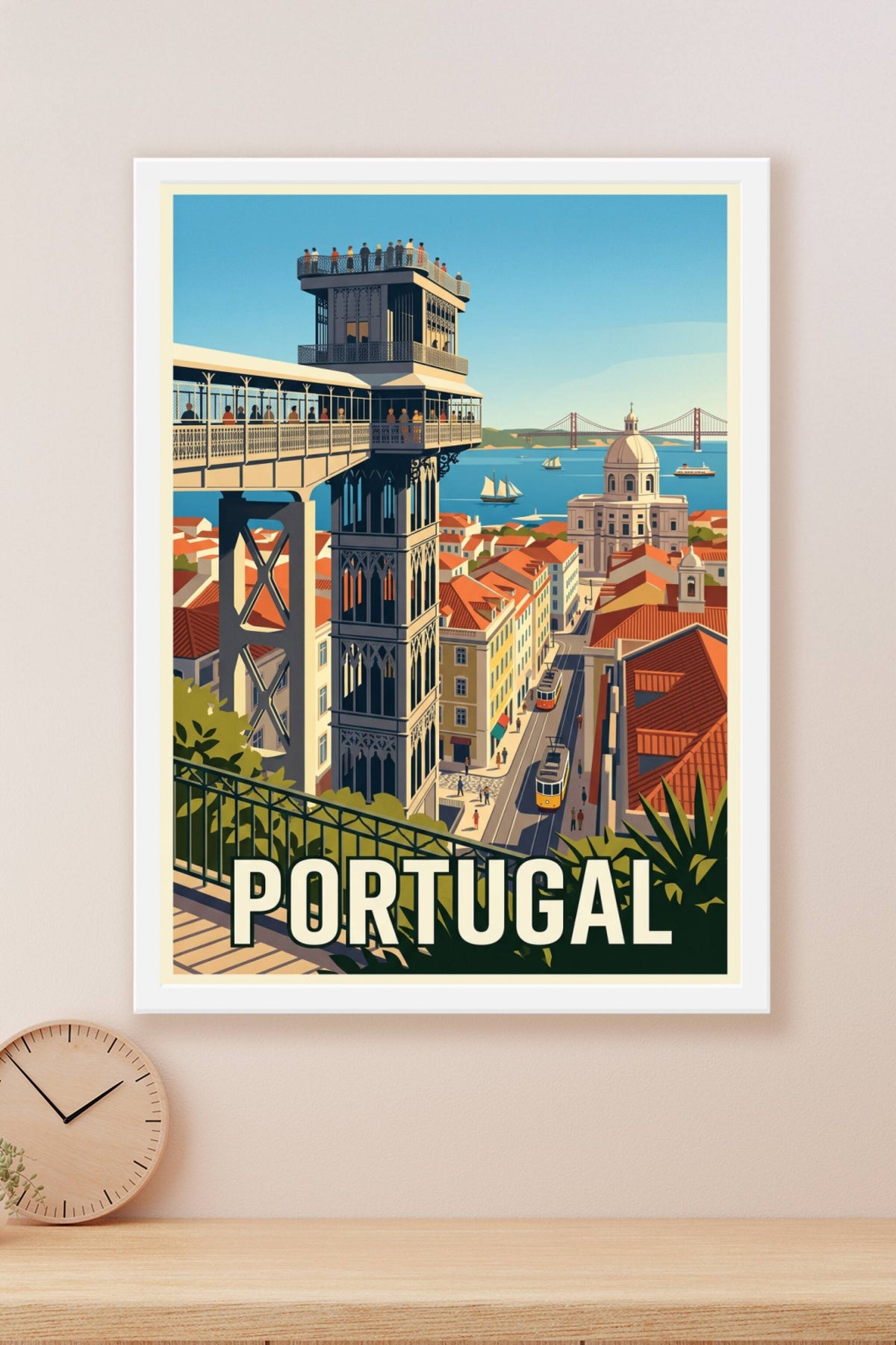 Affiche Portugal, tramway jaune et Lisbonne | Afich