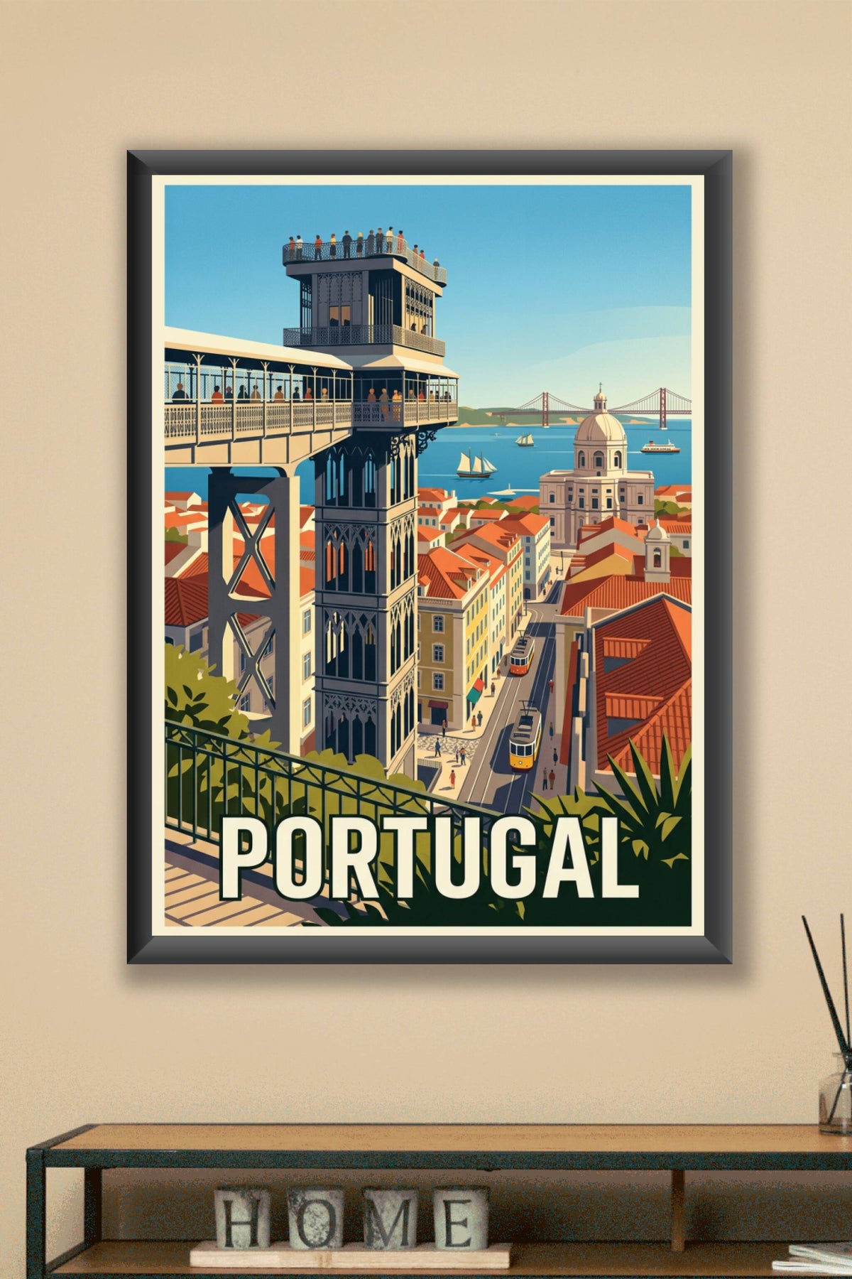 Affiche Portugal, tramway jaune et Lisbonne | Afich