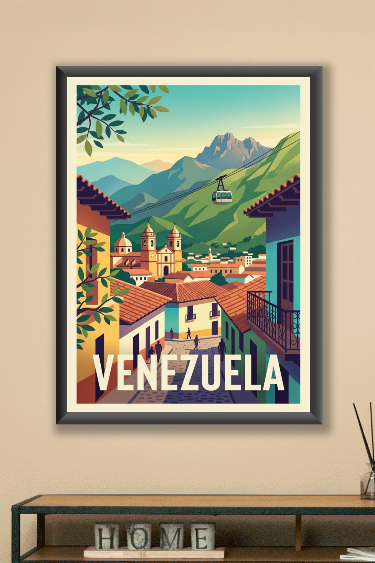 Affiche du Venezuela, poster ville de montagne | Afich