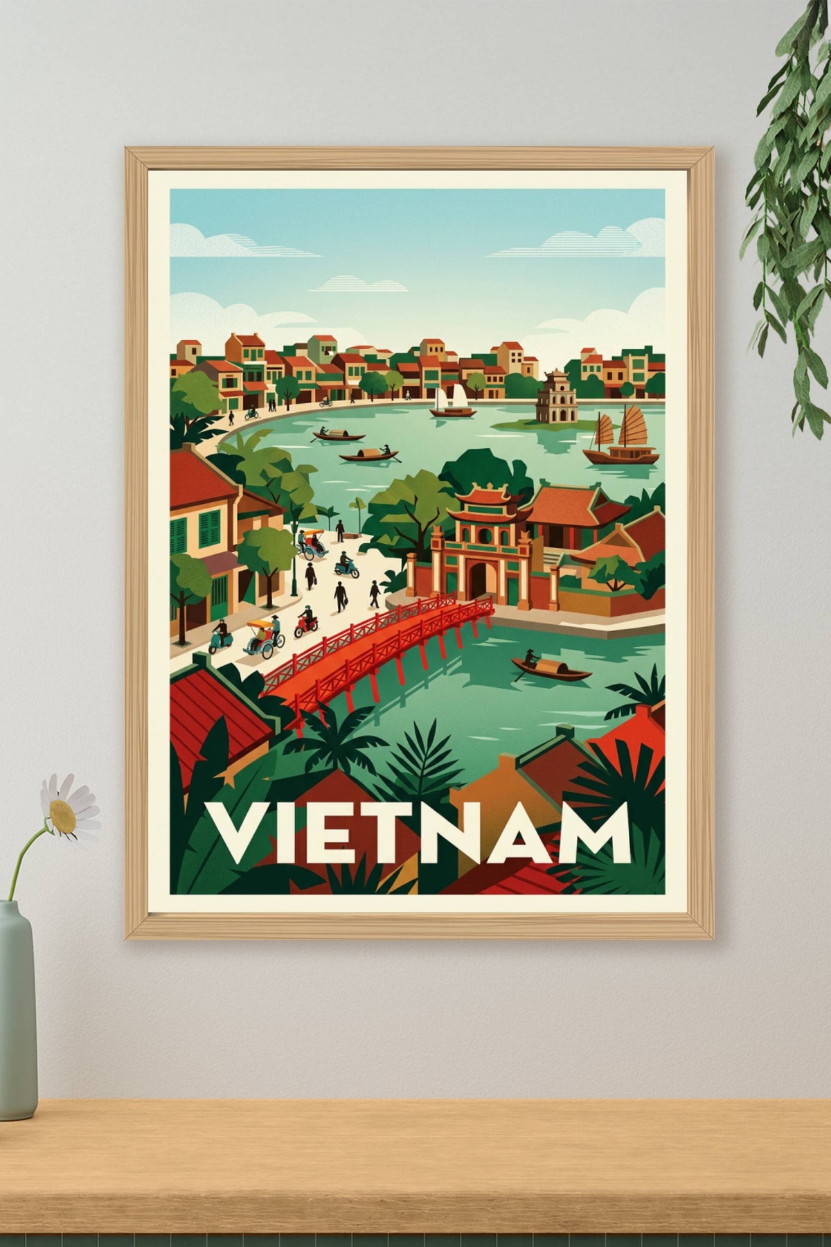 Affiche du Vietnam, poster pont rouge et lac | Afich