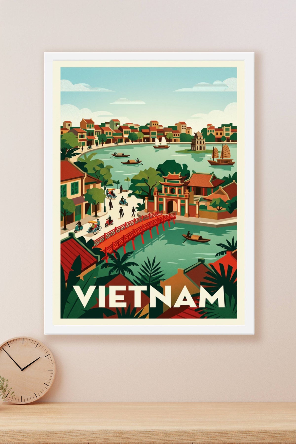 Affiche du Vietnam, poster pont rouge et lac | Afich