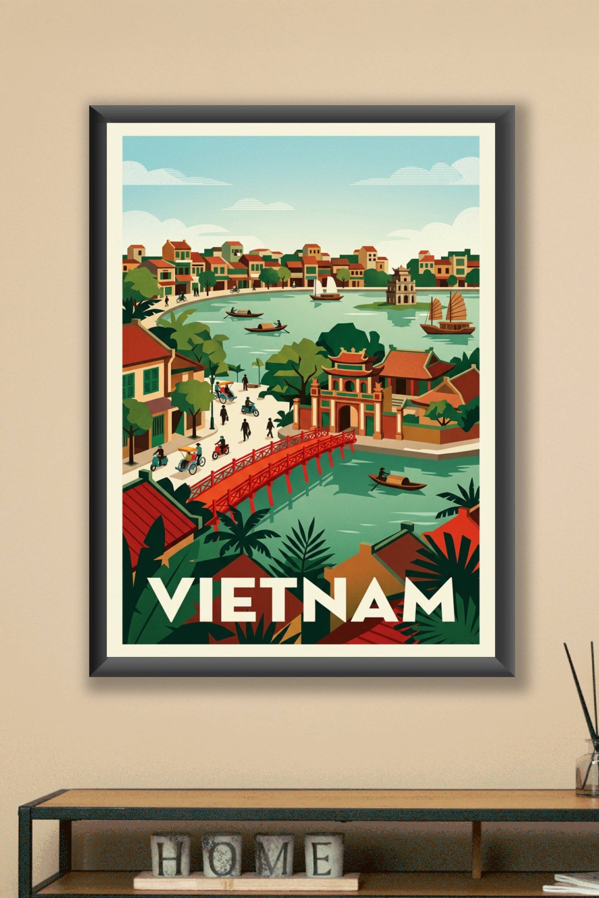 Affiche du Vietnam, poster pont rouge et lac | Afich