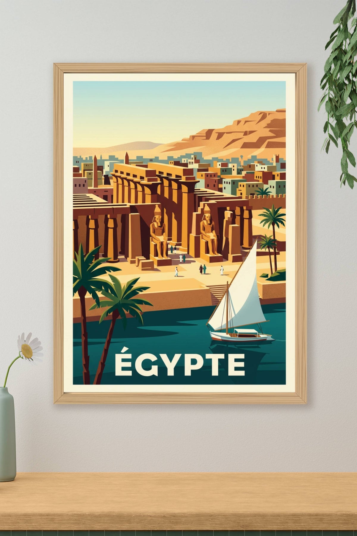 Affiche d'Égypte, temple de Louxor et felouque | Afich