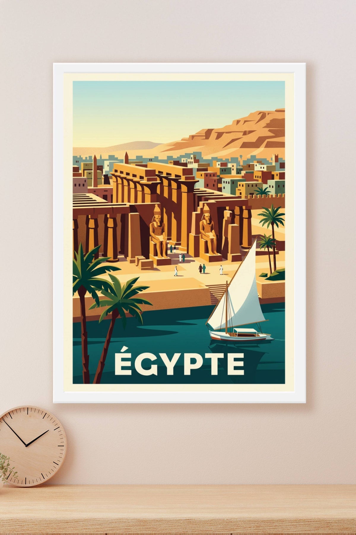 Affiche d'Égypte, temple de Louxor et felouque | Afich