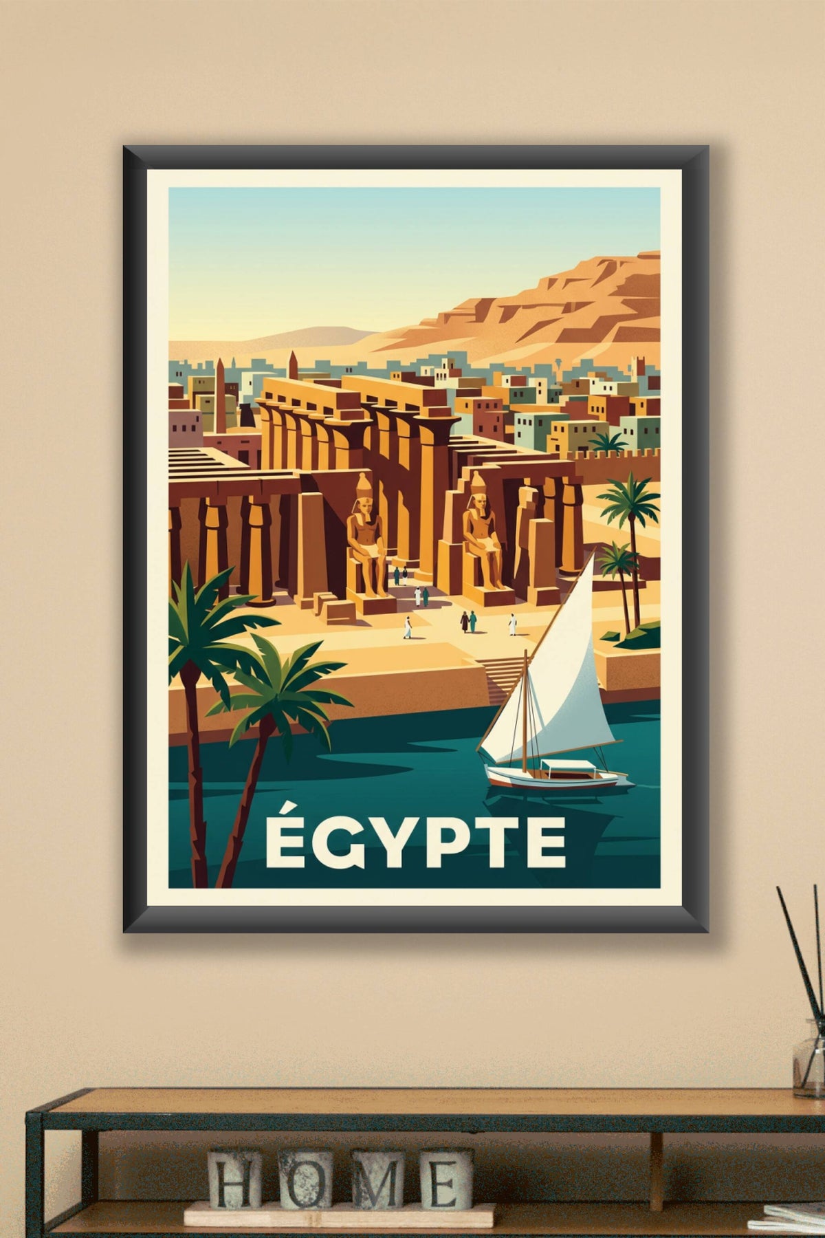 Affiche d'Égypte, temple de Louxor et felouque | Afich