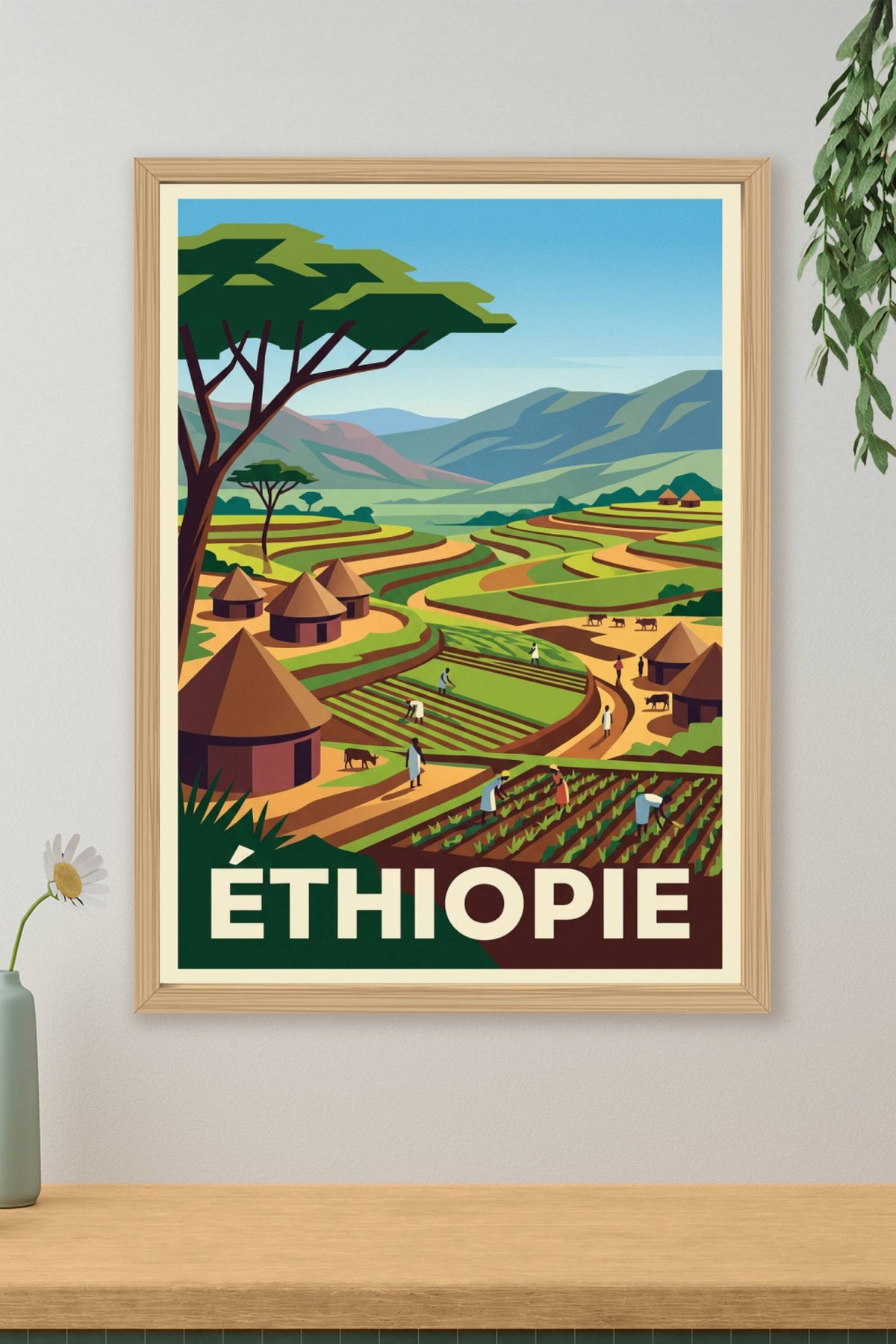 Affiche d'Éthiopie, paysage de terrasses agricoles