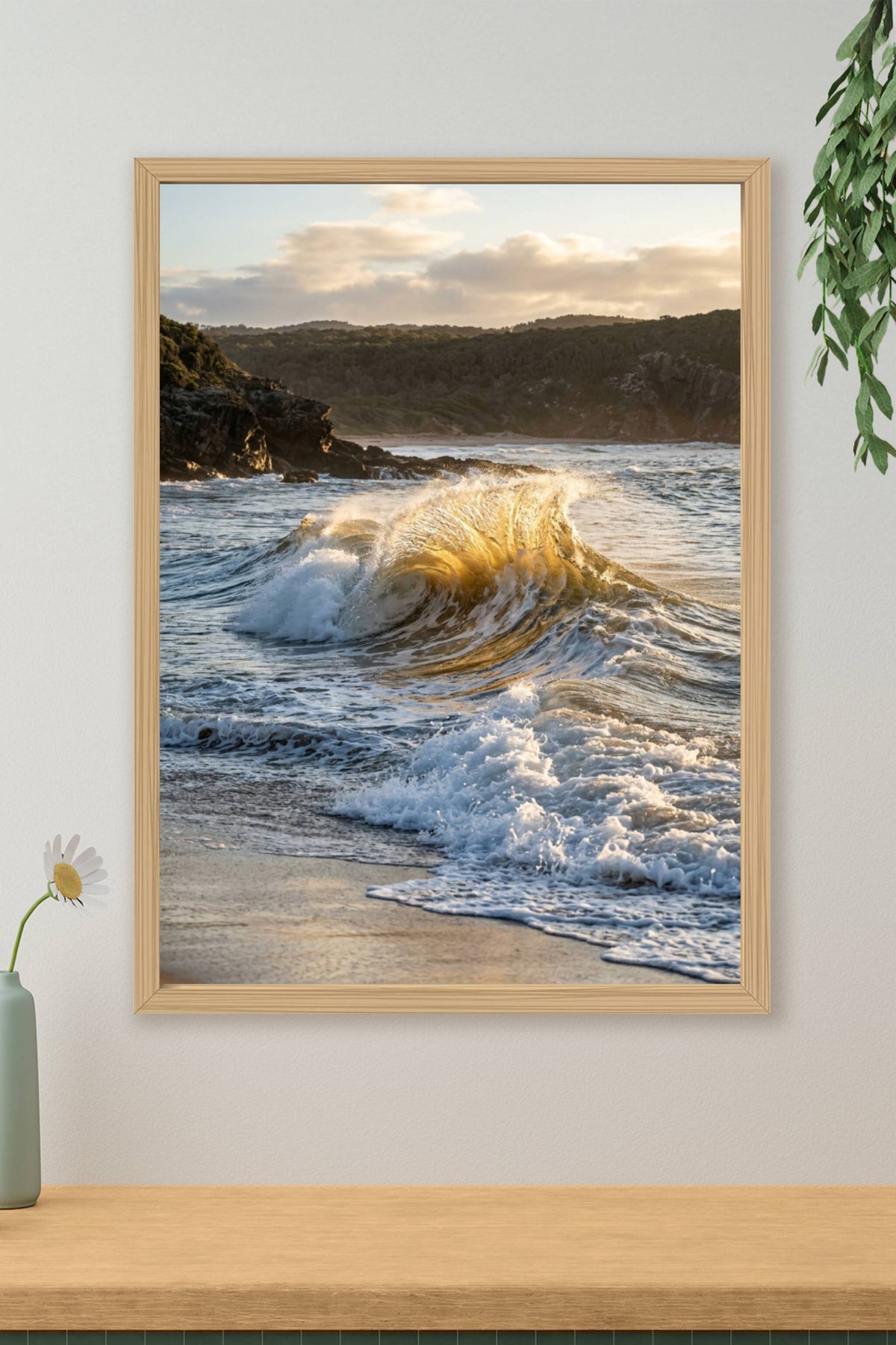 Affiche de vague dorée, poster paysage de mer