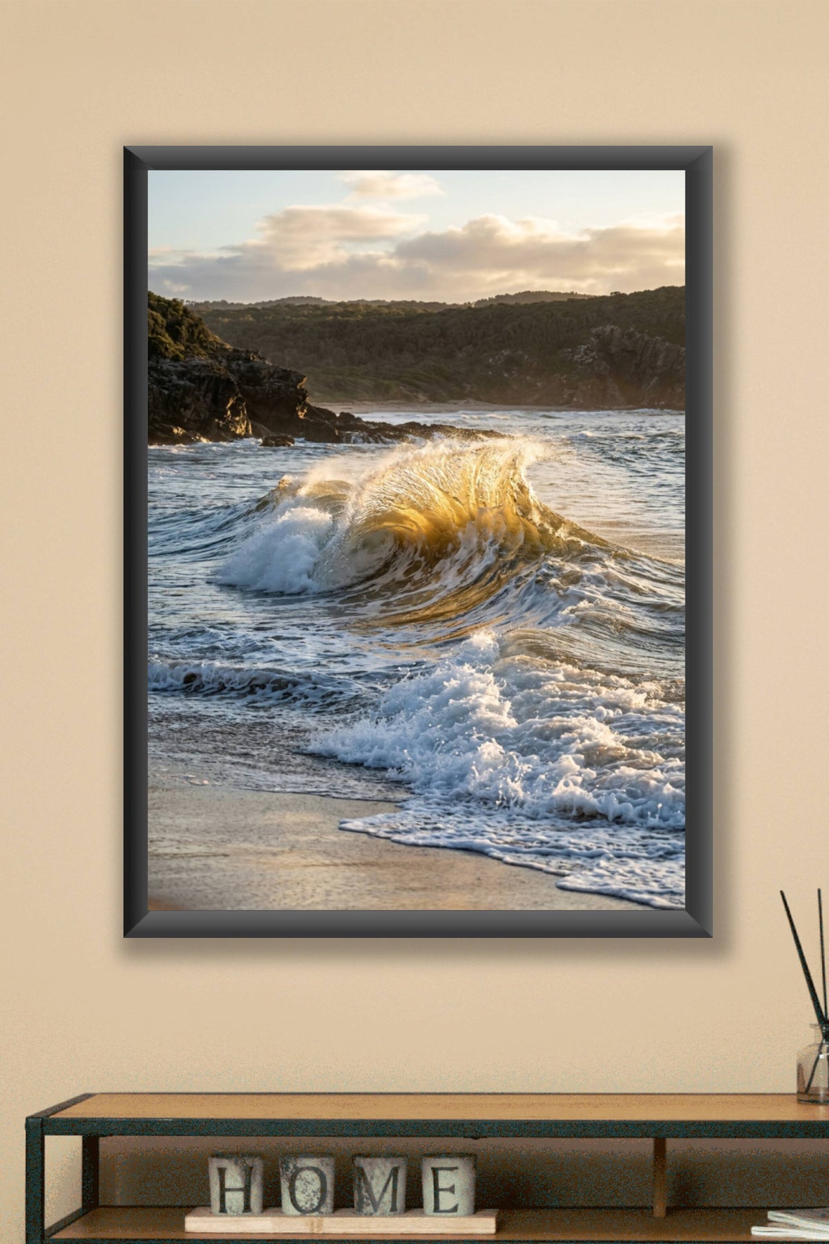 Affiche de vague dorée, poster paysage de mer