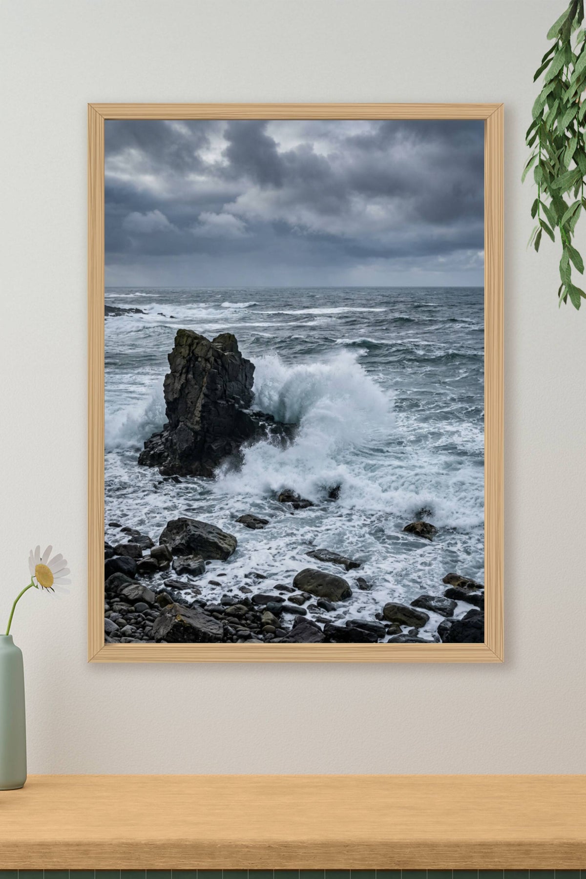 Affiche de mer agitée, poster rocher et vagues