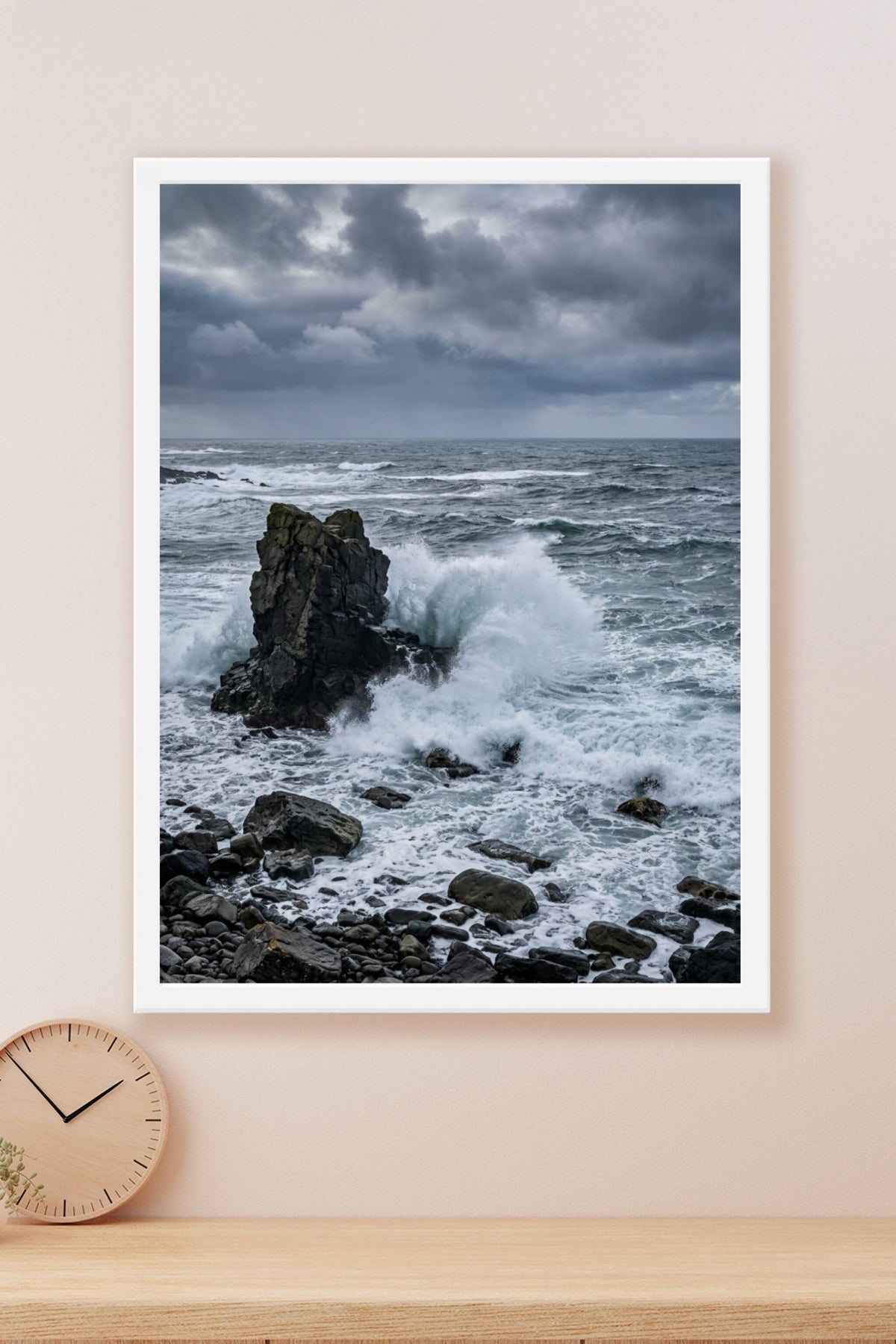 Affiche de mer agitée, poster rocher et vagues