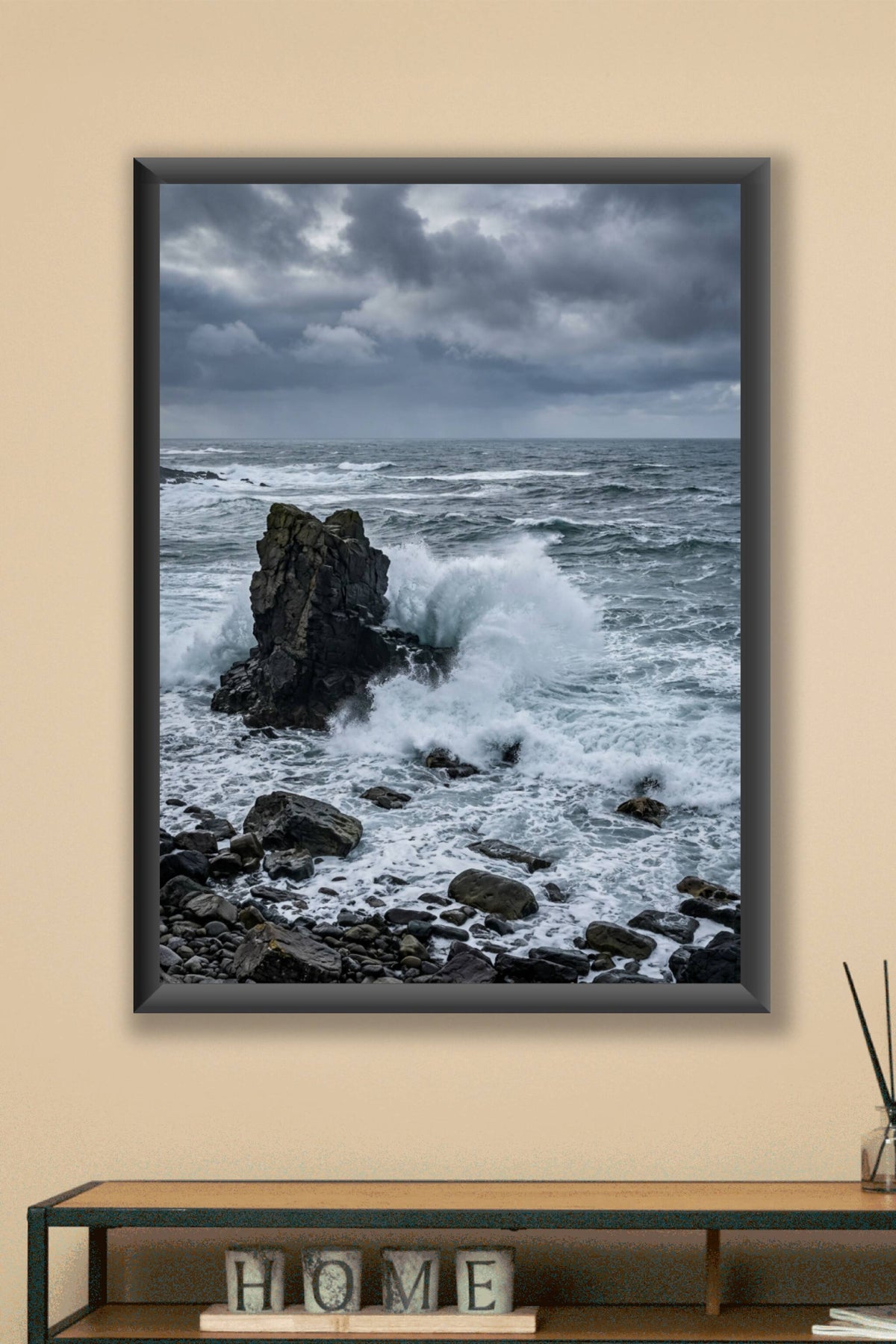 Affiche de mer agitée, poster rocher et vagues