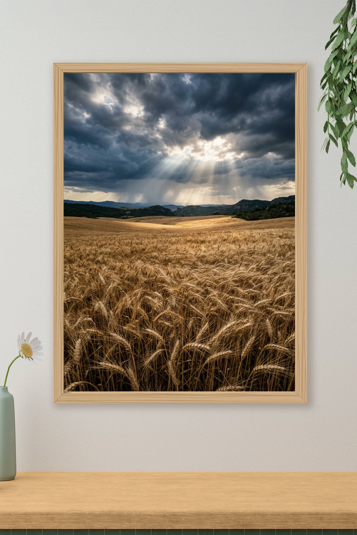 Affiche de champ de blé, rayons de soleil