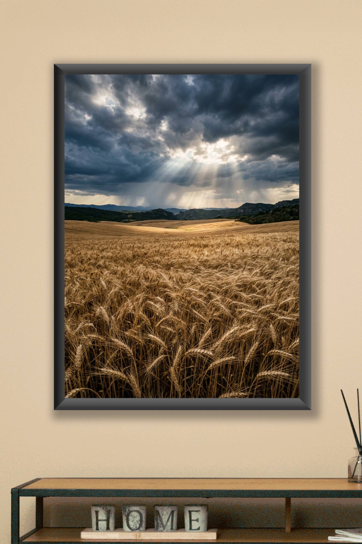 Affiche de champ de blé, rayons de soleil