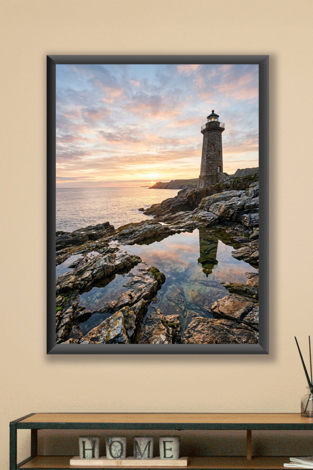 Affiche de phare breton, poster paysage côtier