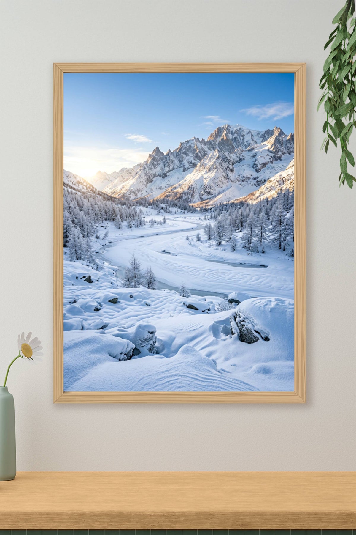 Affiche de montagne enneigée, poster des Alpes