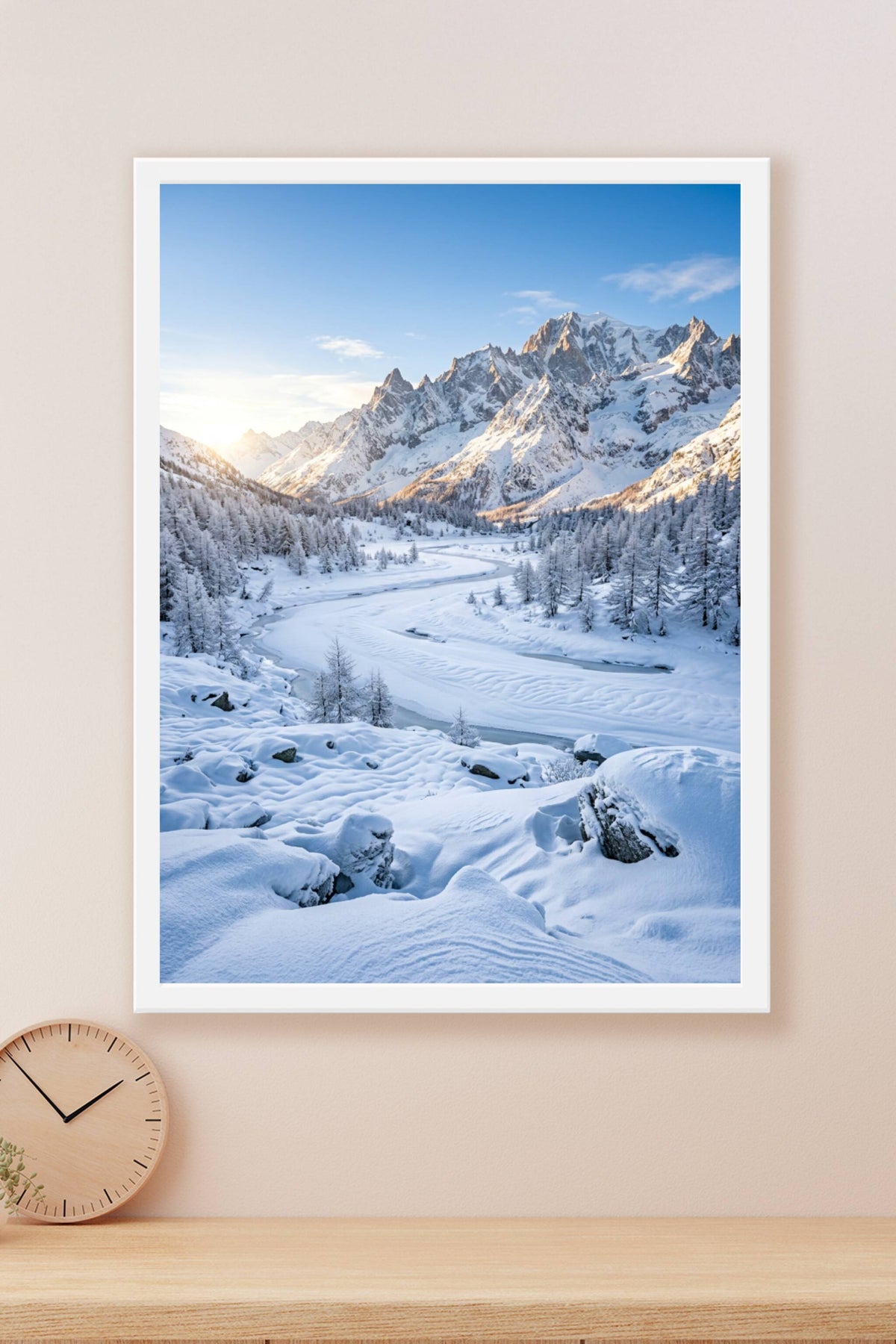 Affiche de montagne enneigée, poster des Alpes
