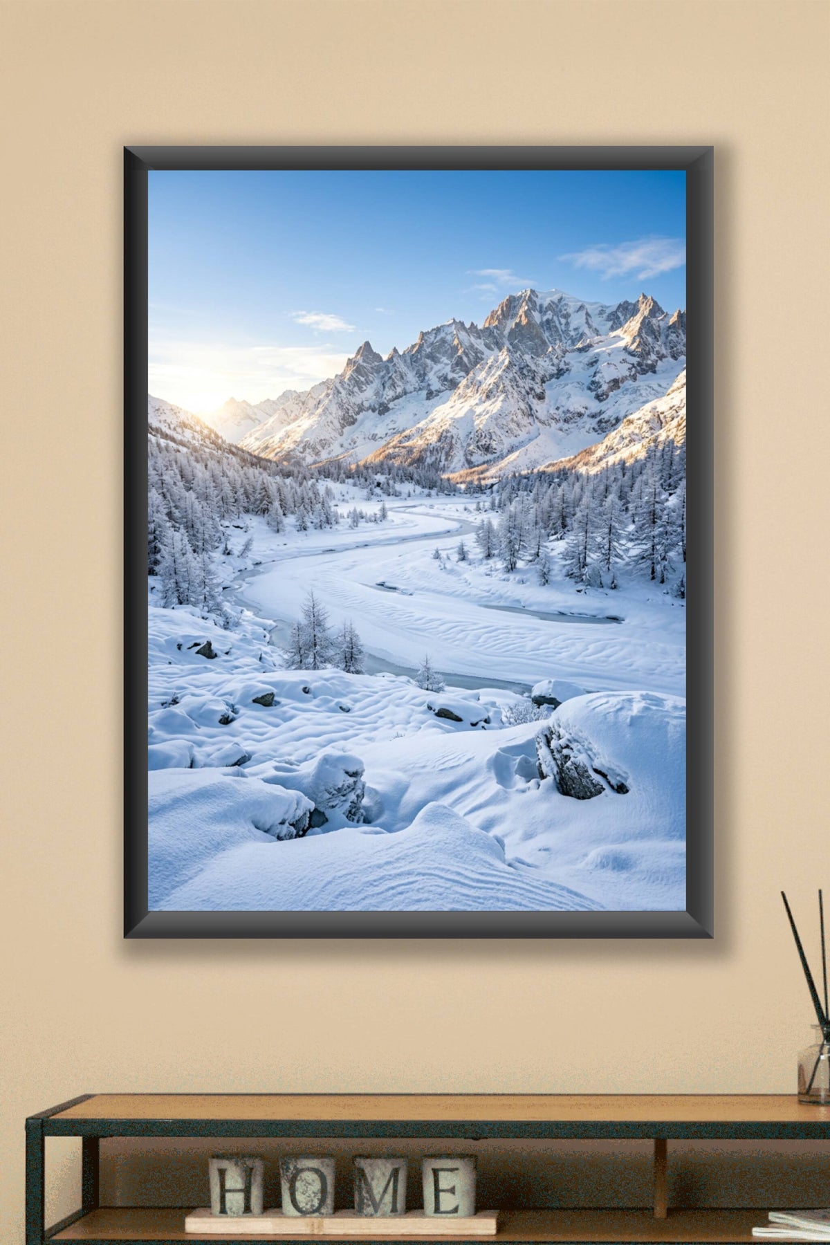 Affiche de montagne enneigée, poster des Alpes