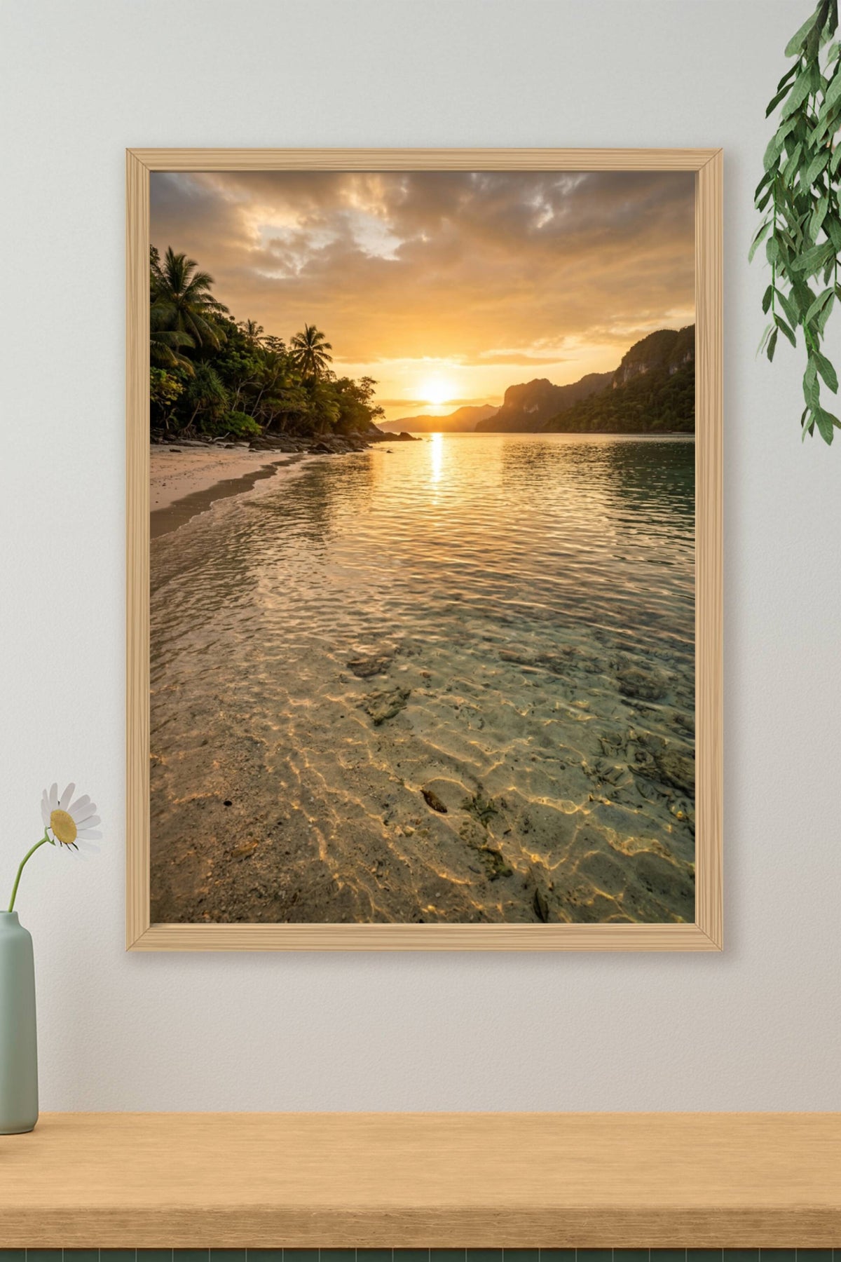 Affiche de plage tropicale, poster coucher de soleil