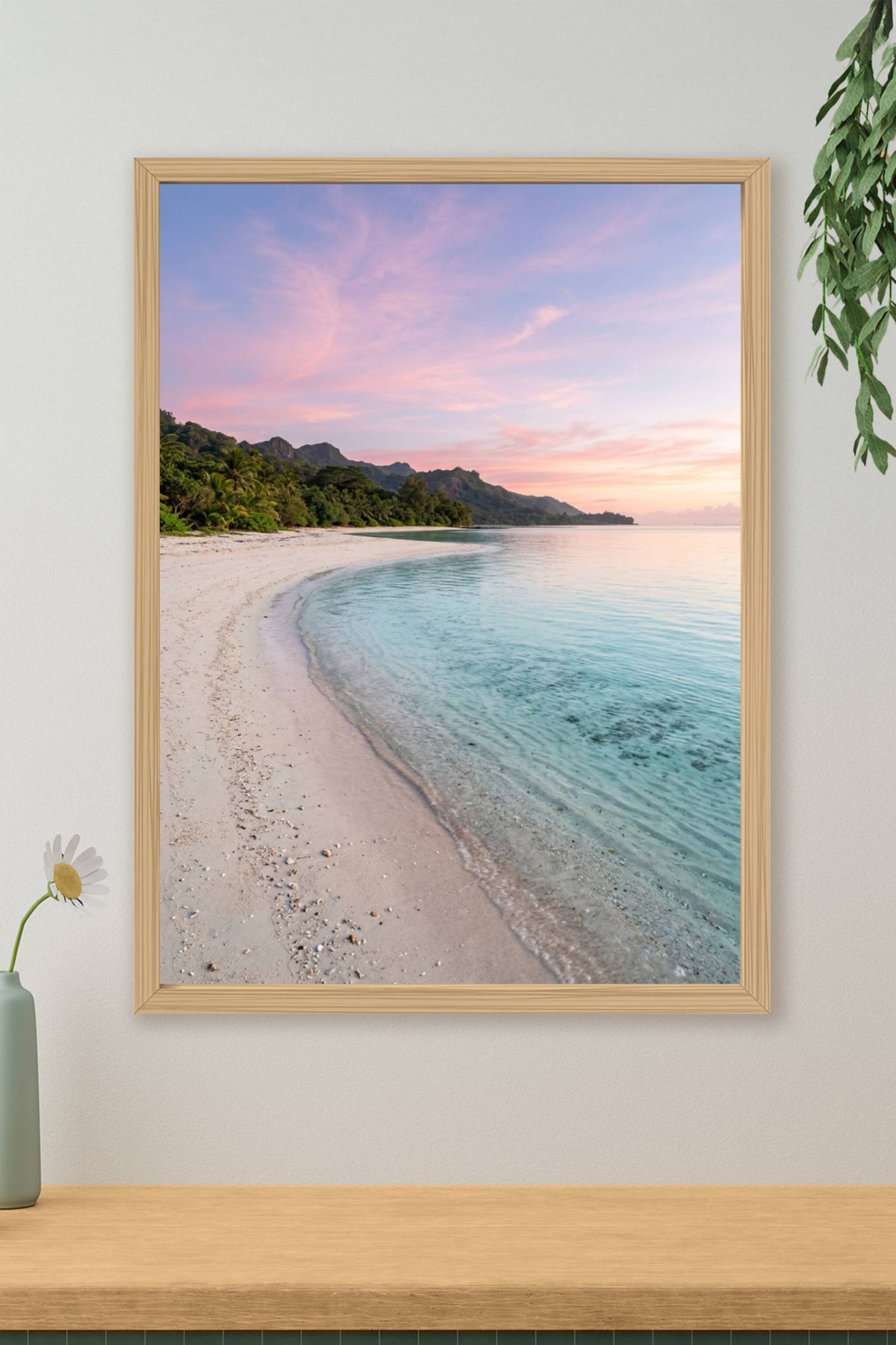 Affiche de Plage, poster ciel rose tropical
