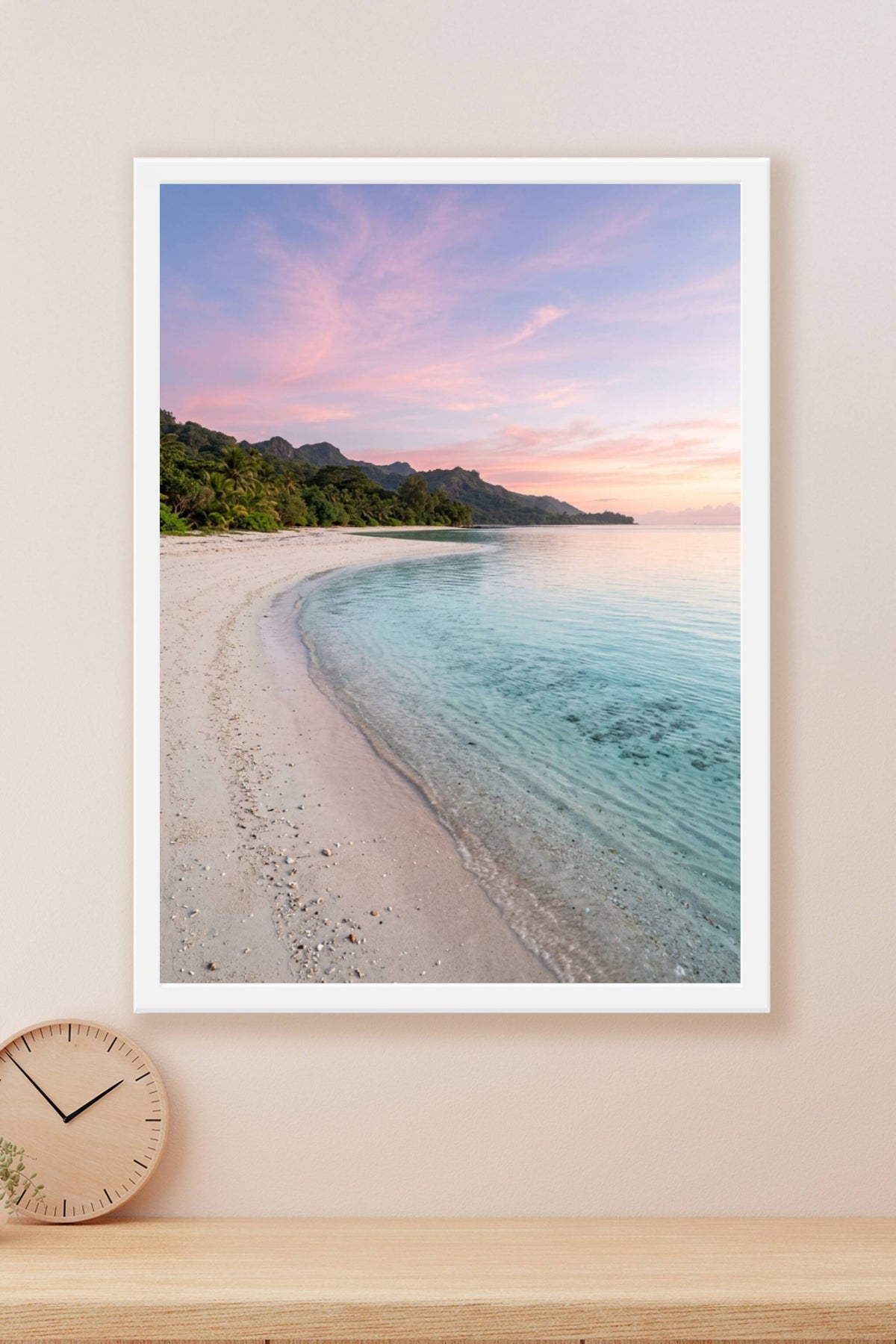 Affiche de Plage, poster ciel rose tropical