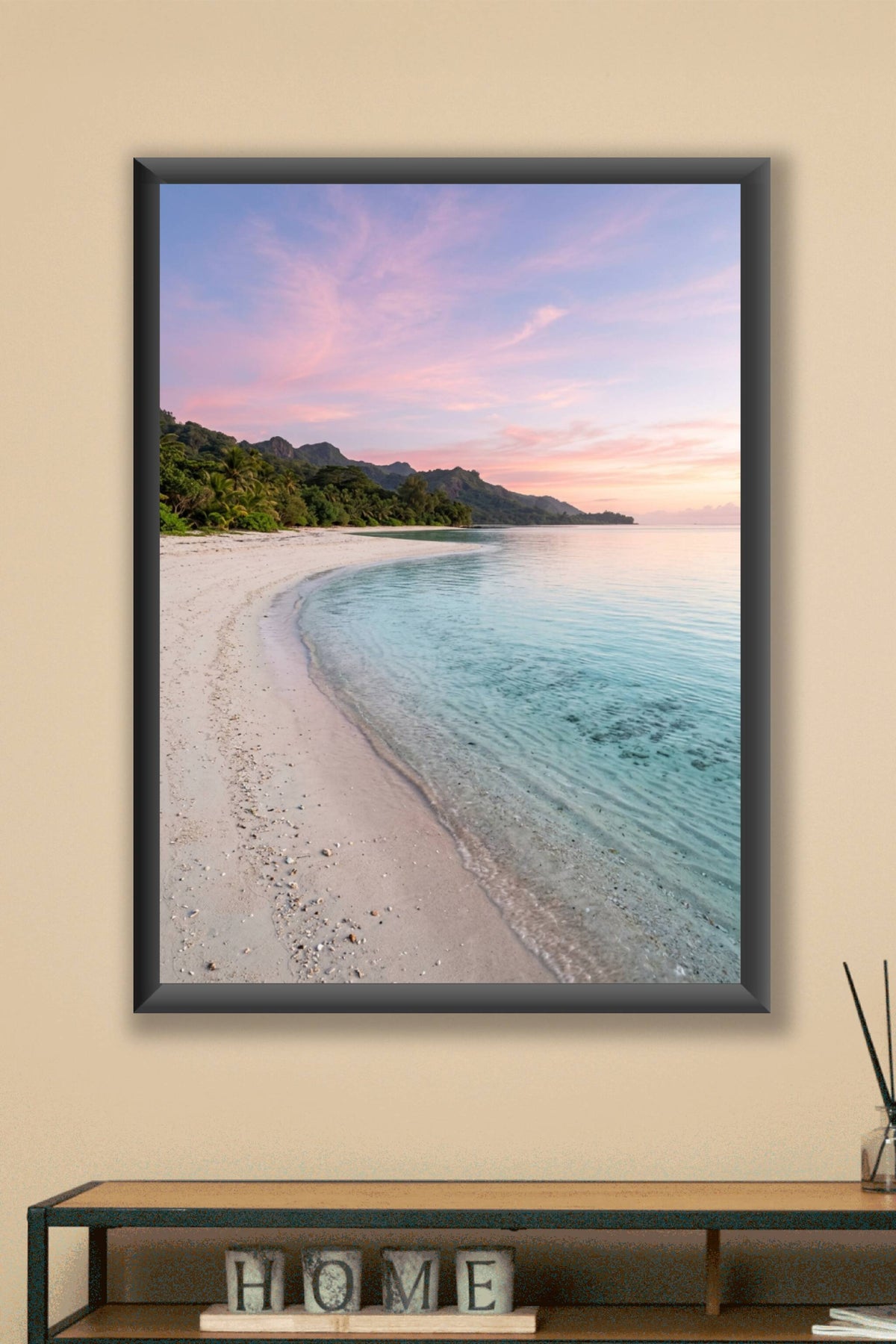 Affiche de Plage, poster ciel rose tropical