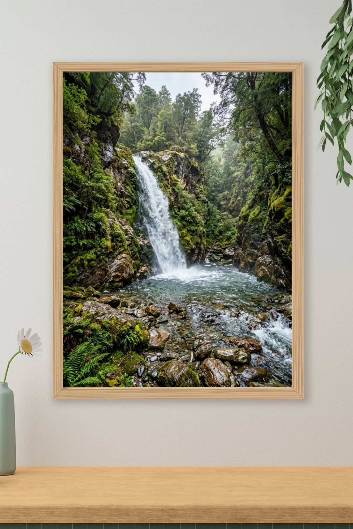 Affiche de cascade, poster forêt moussue