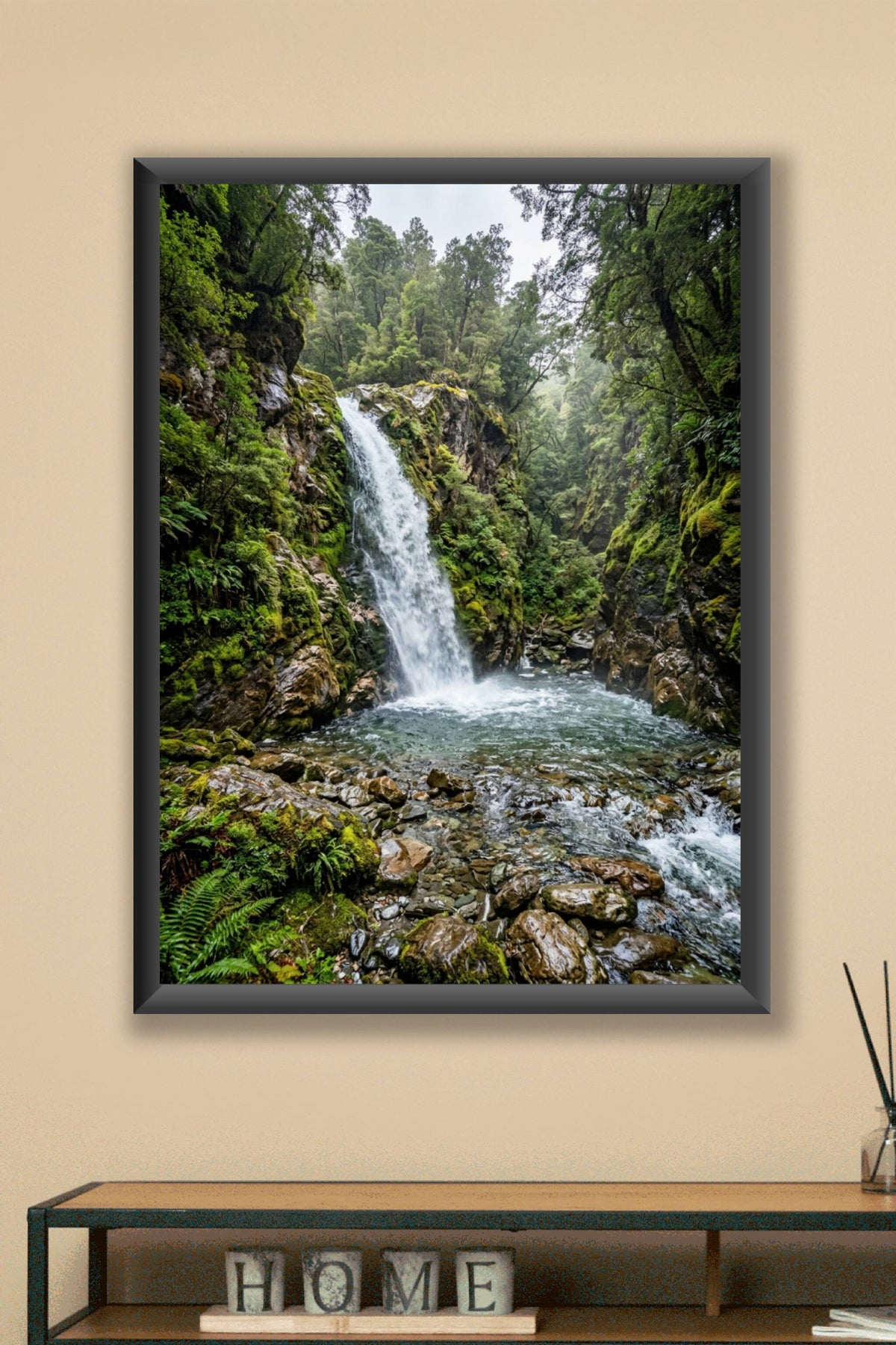 Affiche de cascade, poster forêt moussue