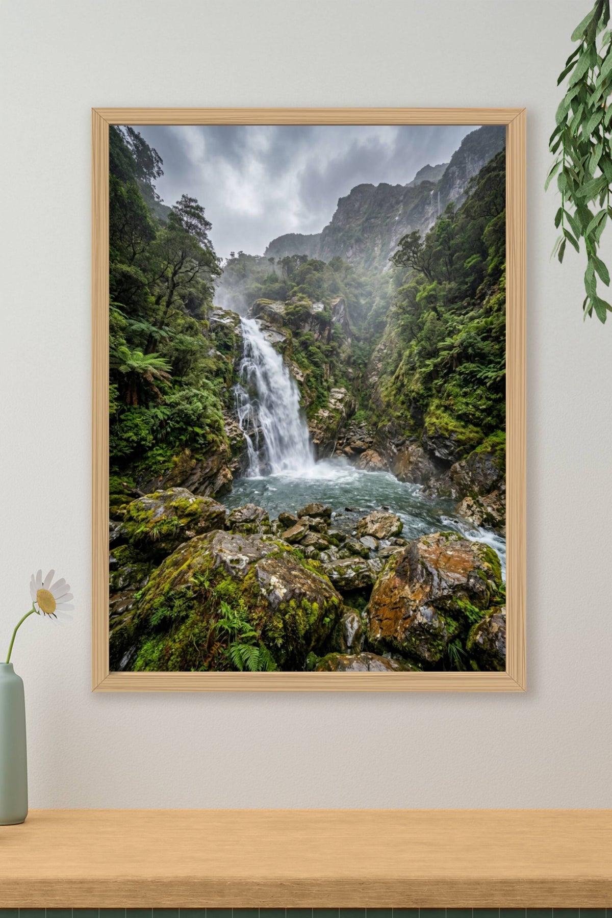 Poster d'une cascade, paysage de forêt tropicale