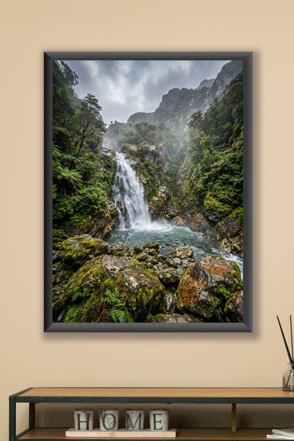 Poster d'une cascade, paysage de forêt tropicale