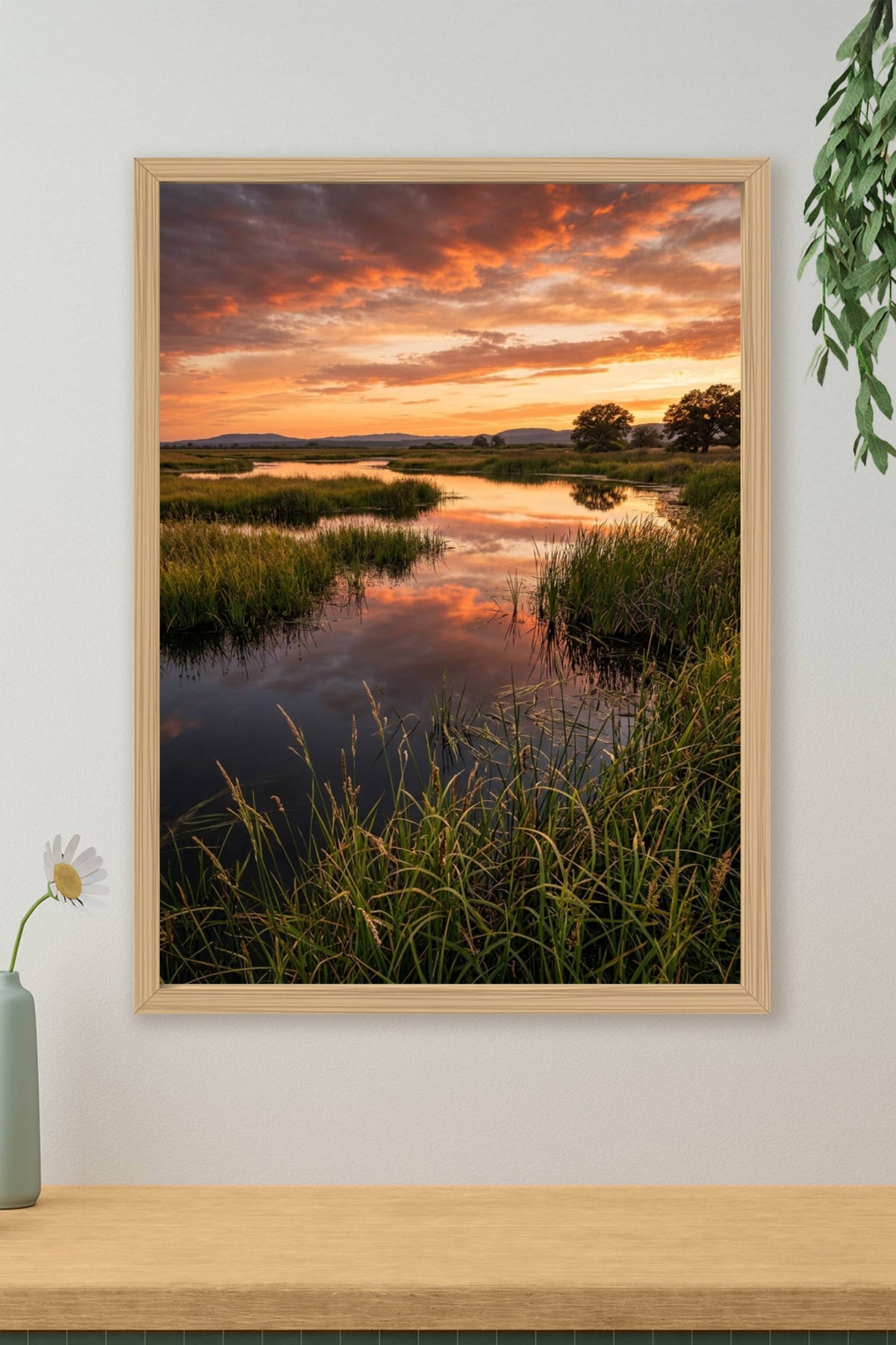 Affiche de paysage, poster marais au couchant