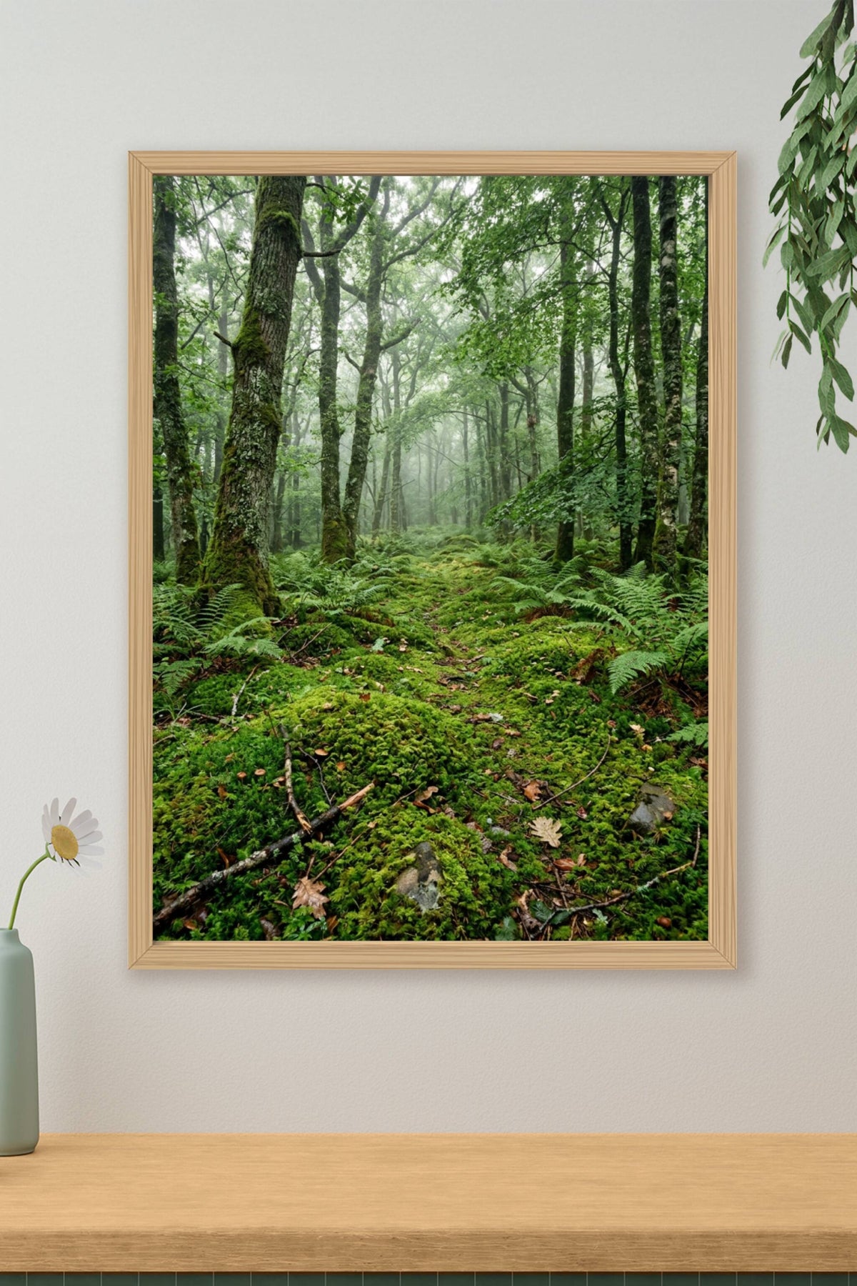 Affiche de forêt, poster brume et fougères