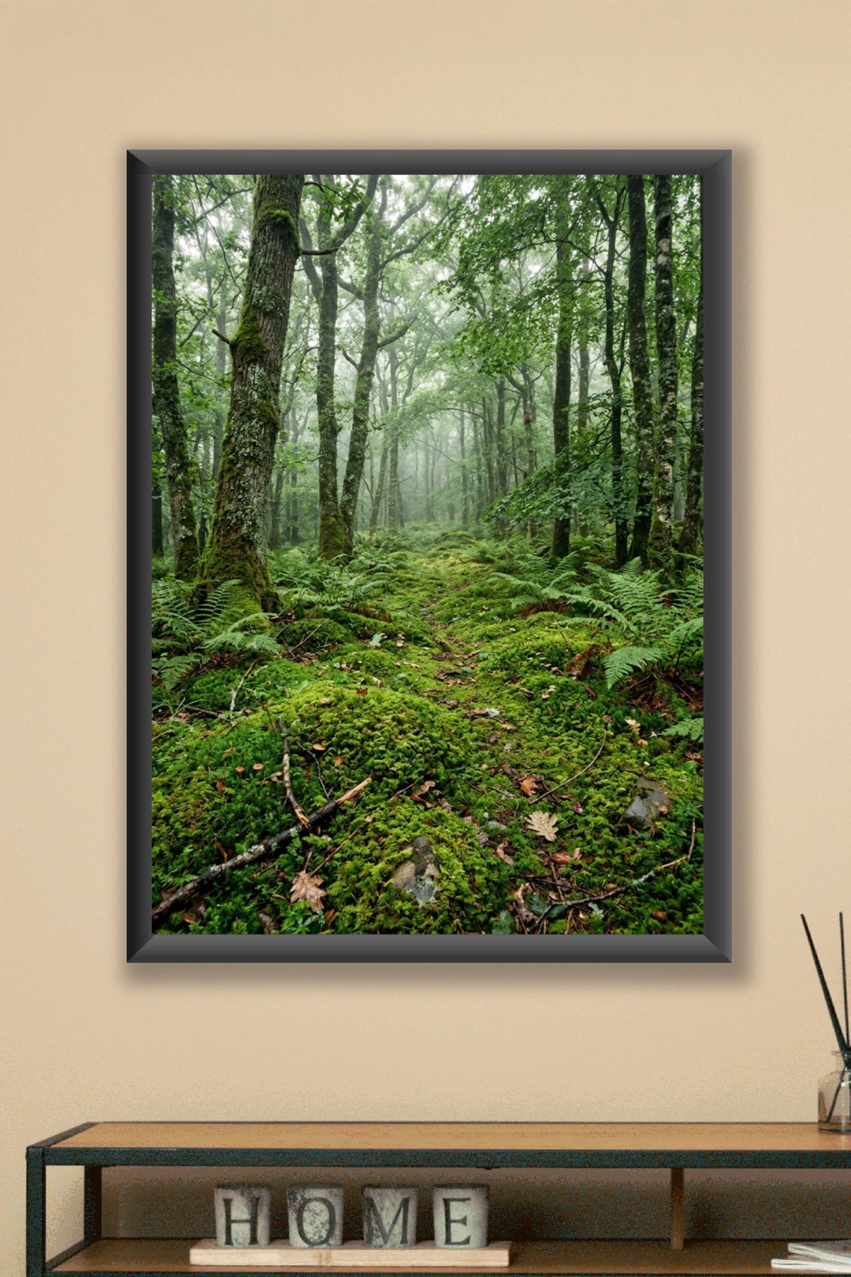 Affiche de forêt, poster brume et fougères