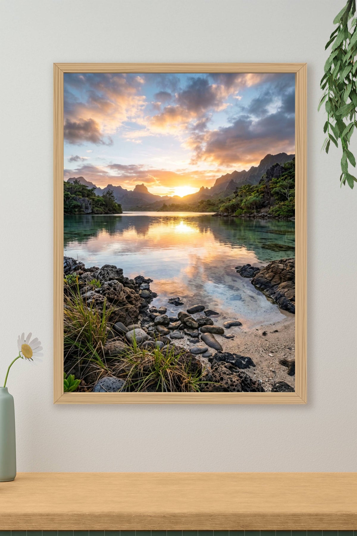 Affiche de Polynésie, coucher de soleil sur le lagon