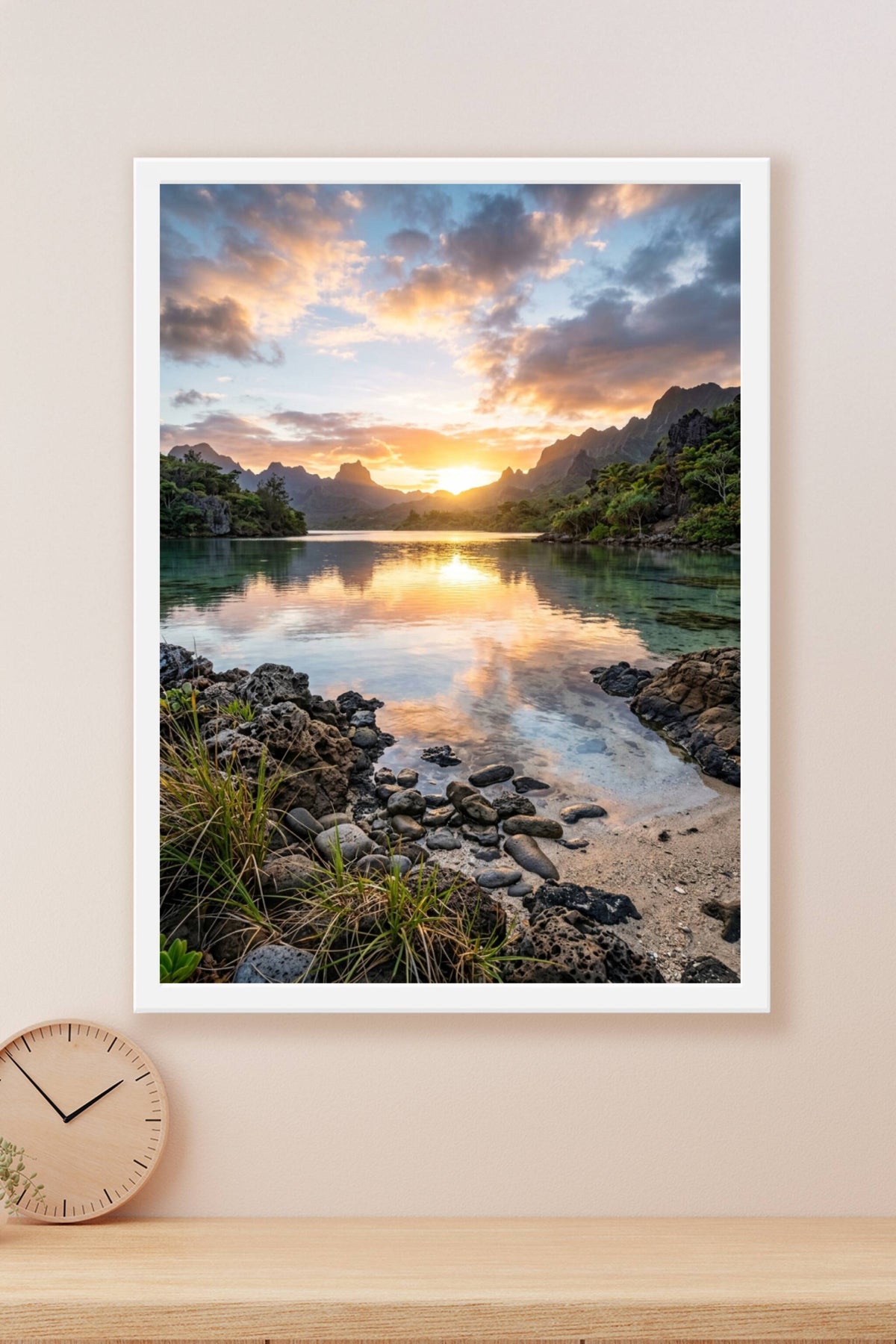 Affiche de Polynésie, coucher de soleil sur le lagon
