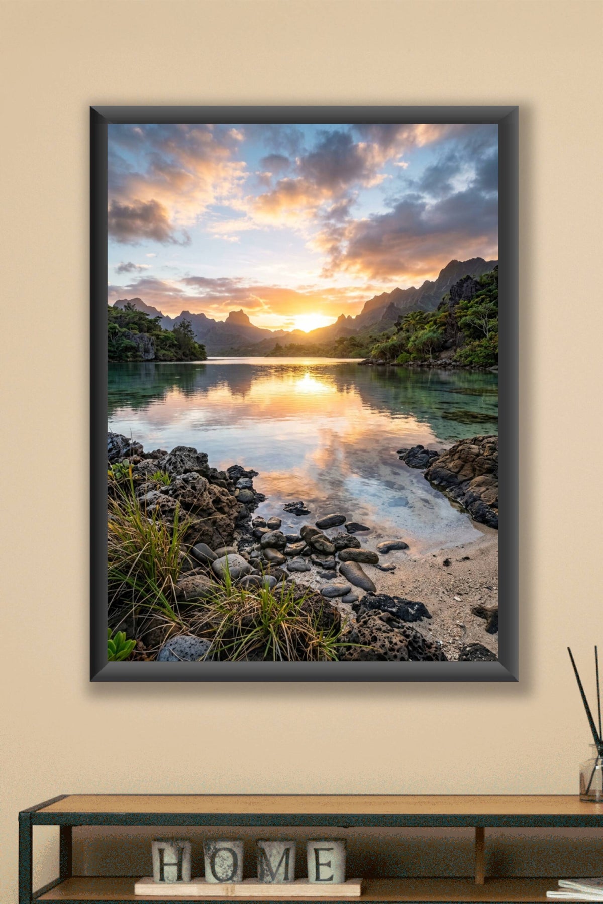 Affiche de Polynésie, coucher de soleil sur le lagon