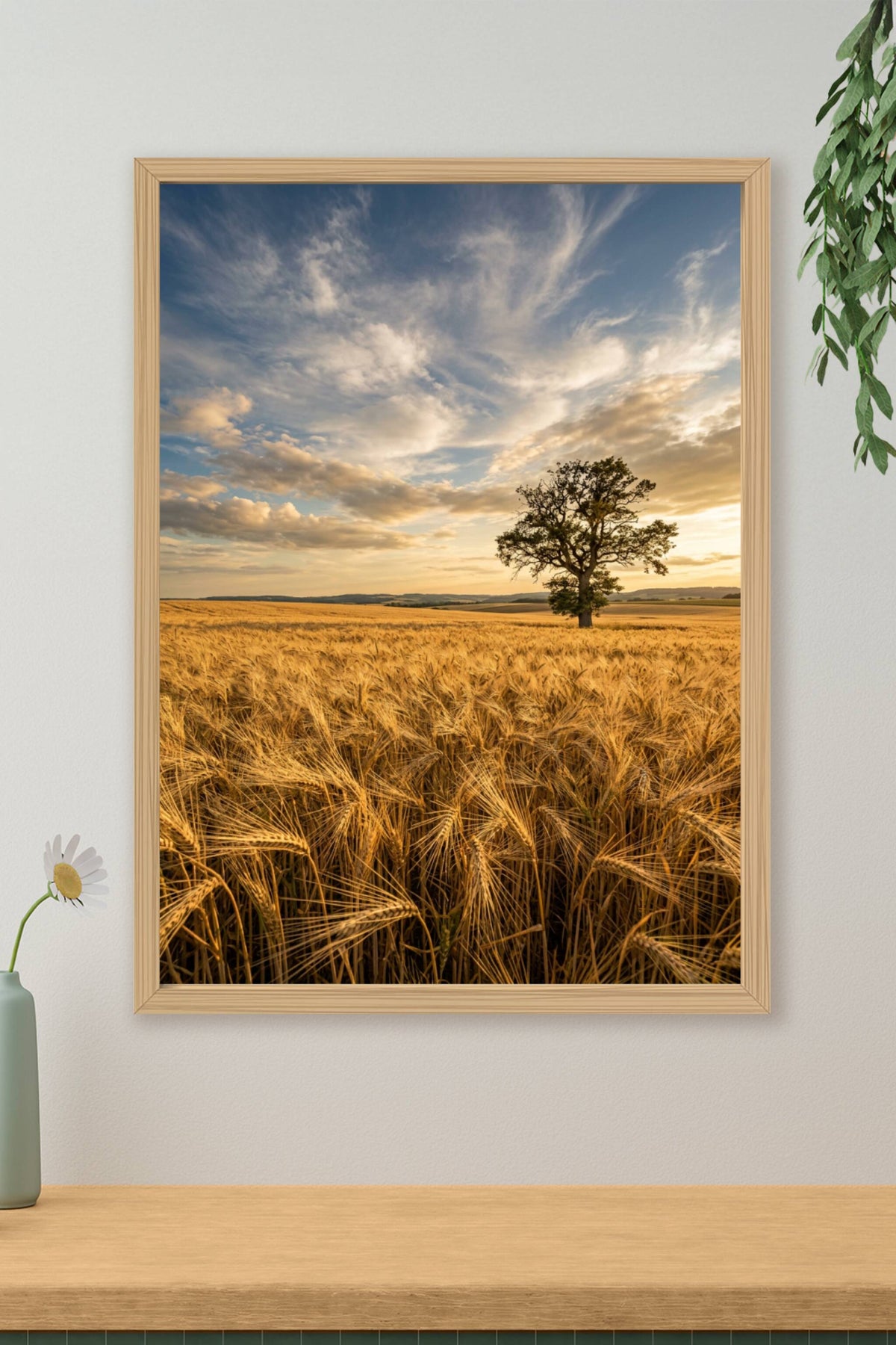 Poster de champ de blé, affiche arbre solitaire