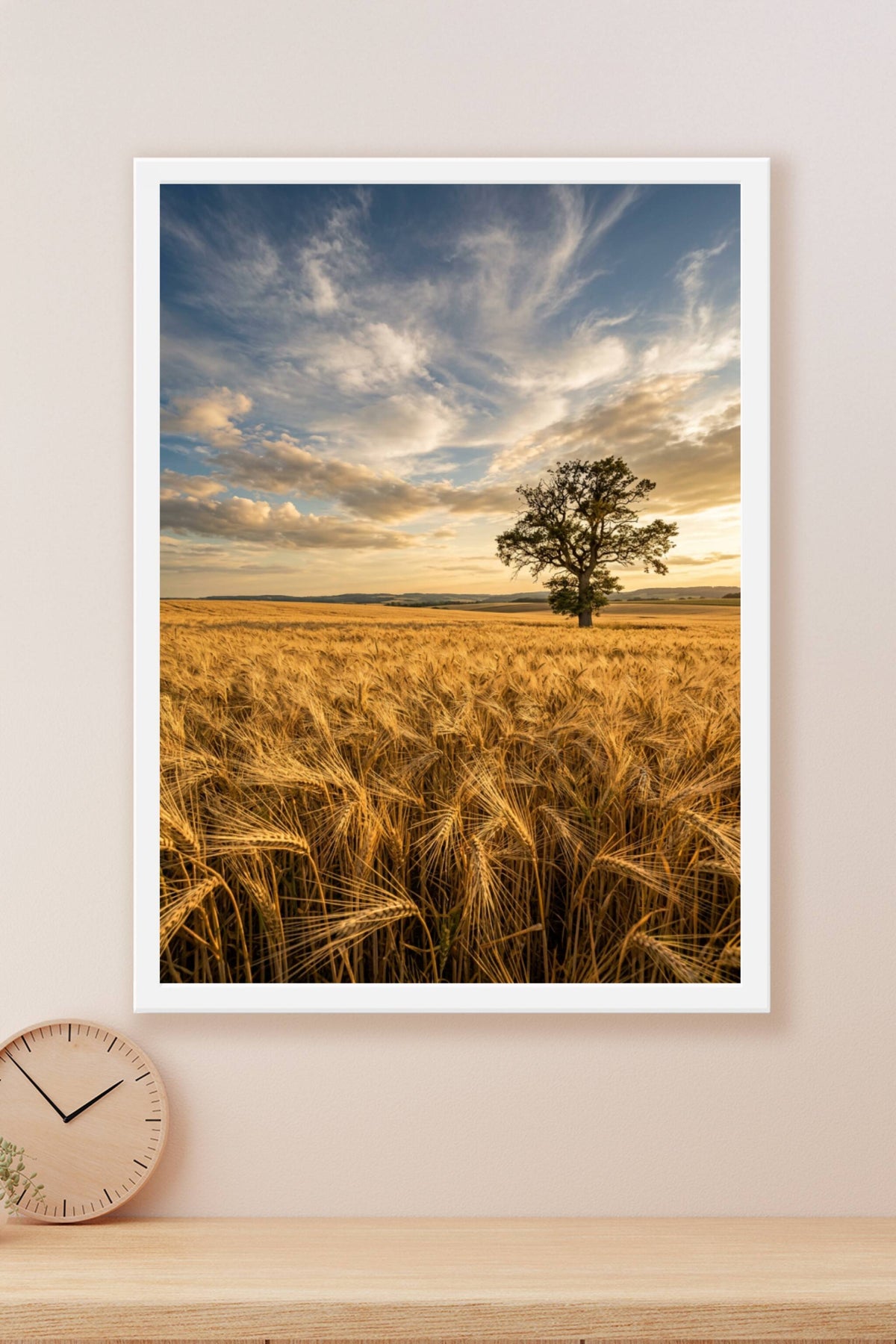 Poster de champ de blé, affiche arbre solitaire