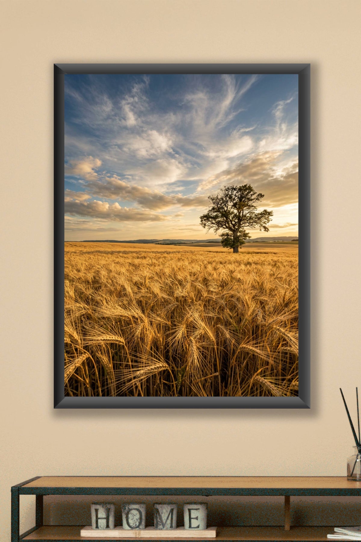 Poster de champ de blé, affiche arbre solitaire