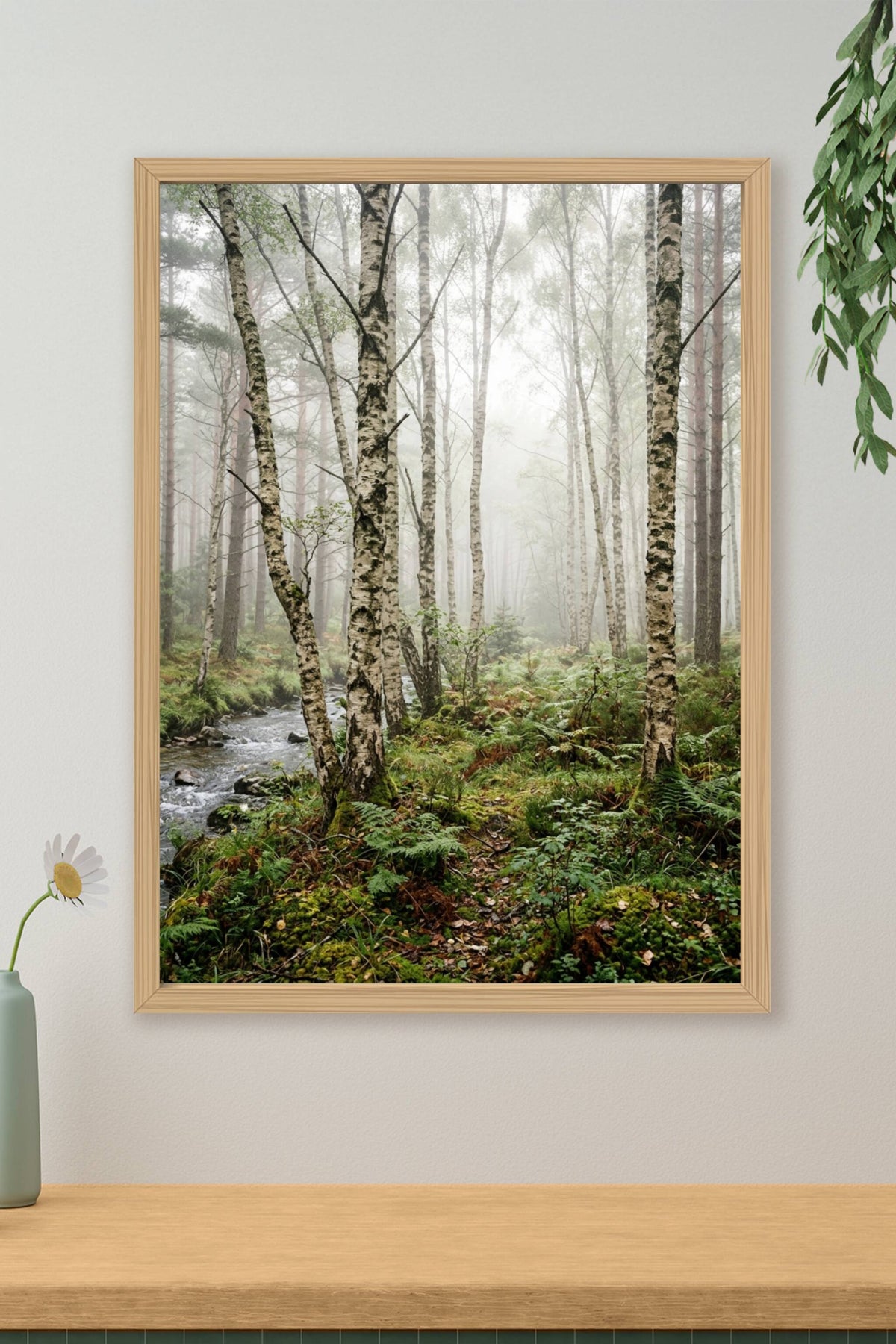 Affiche de forêt de bouleaux, poster brumeux