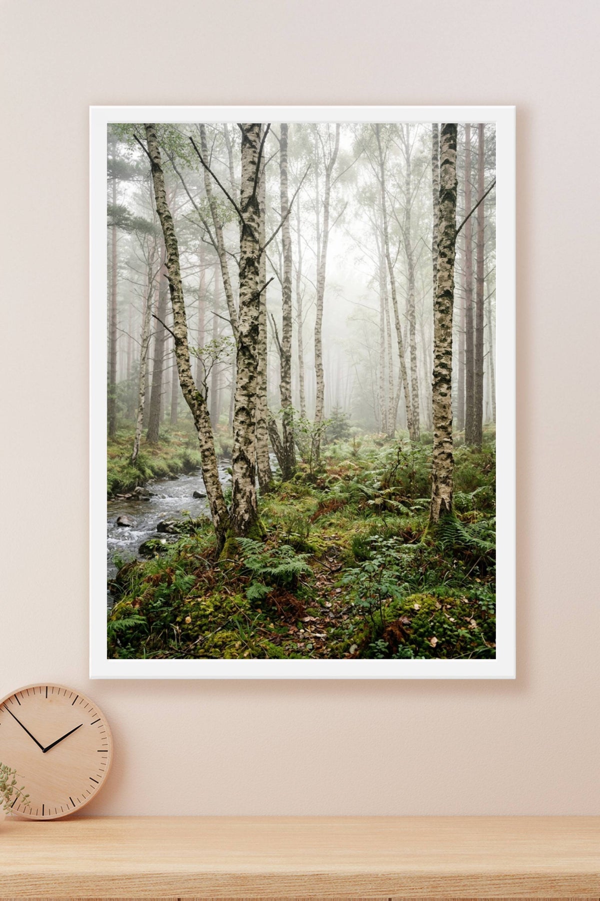 Affiche de forêt de bouleaux, poster brumeux