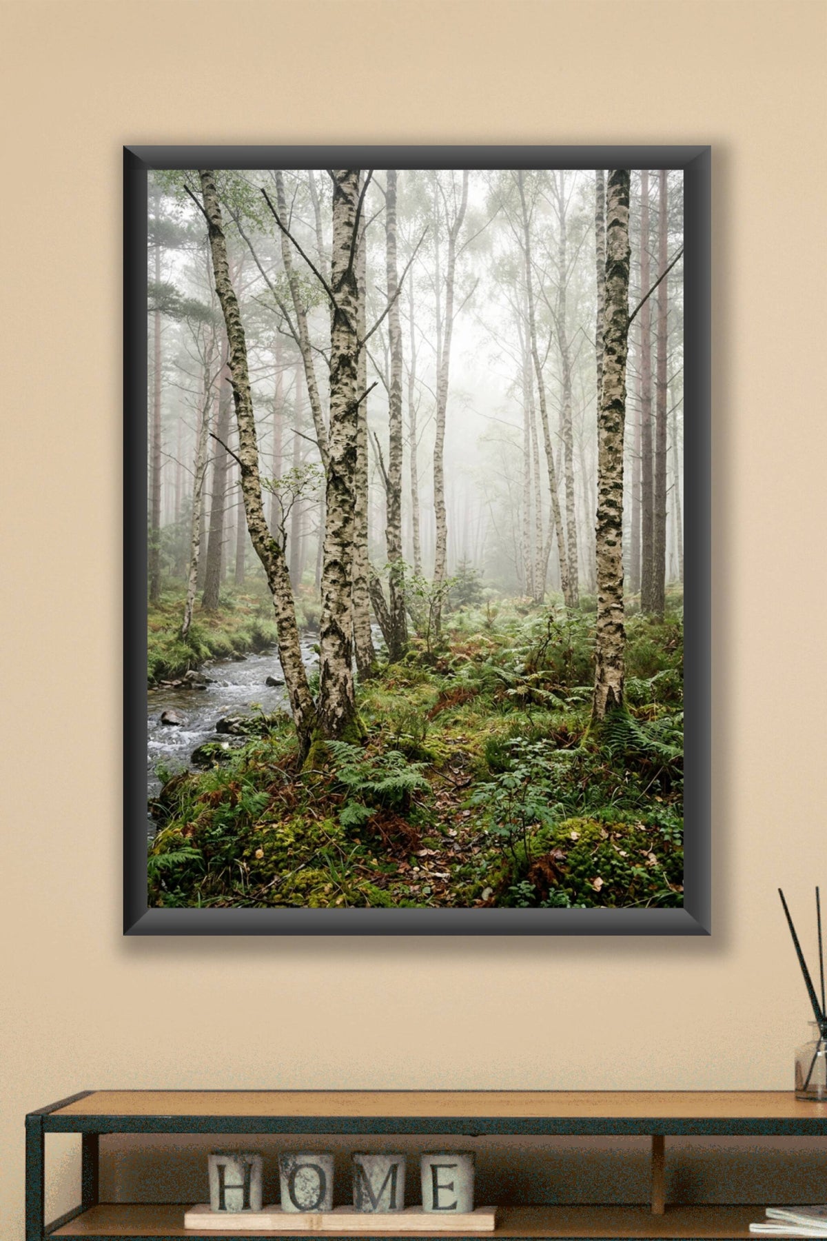 Affiche de forêt de bouleaux, poster brumeux