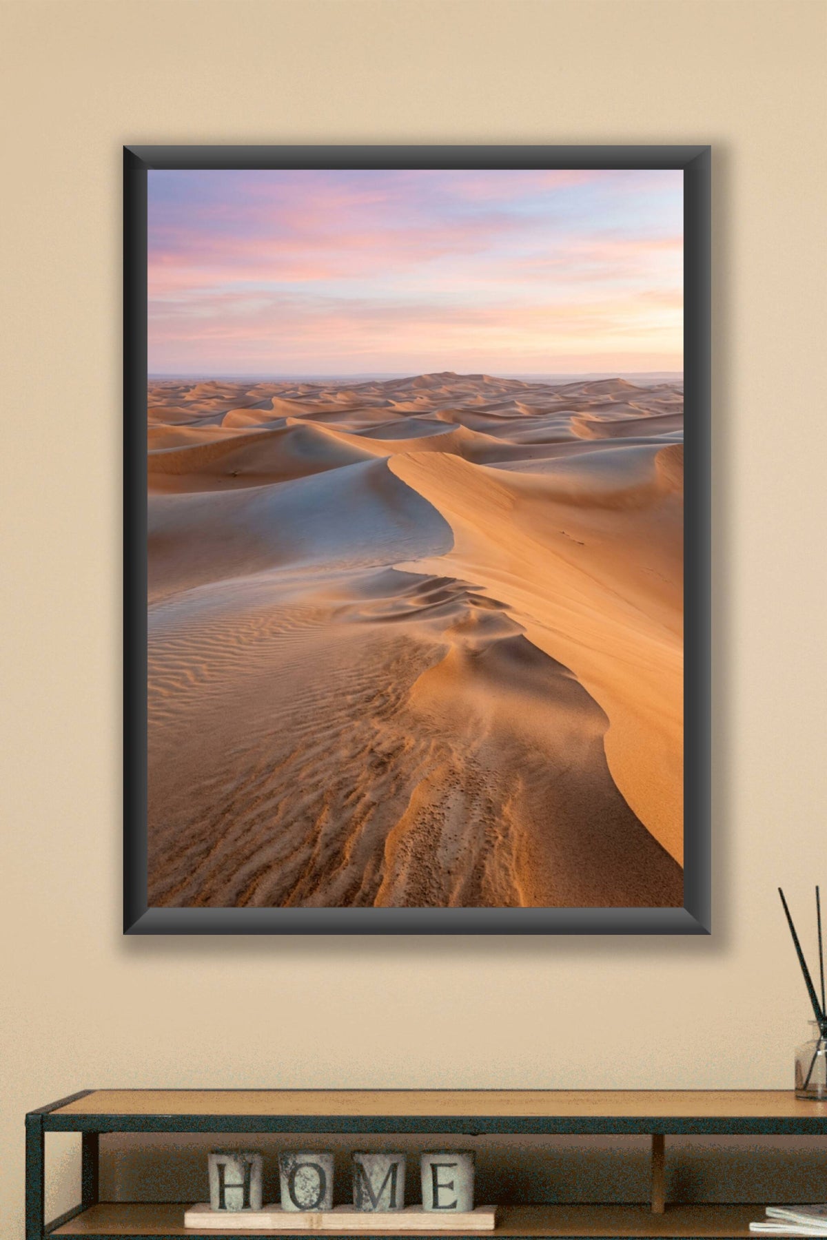 Poster du désert, dunes de sable au coucher du soleil