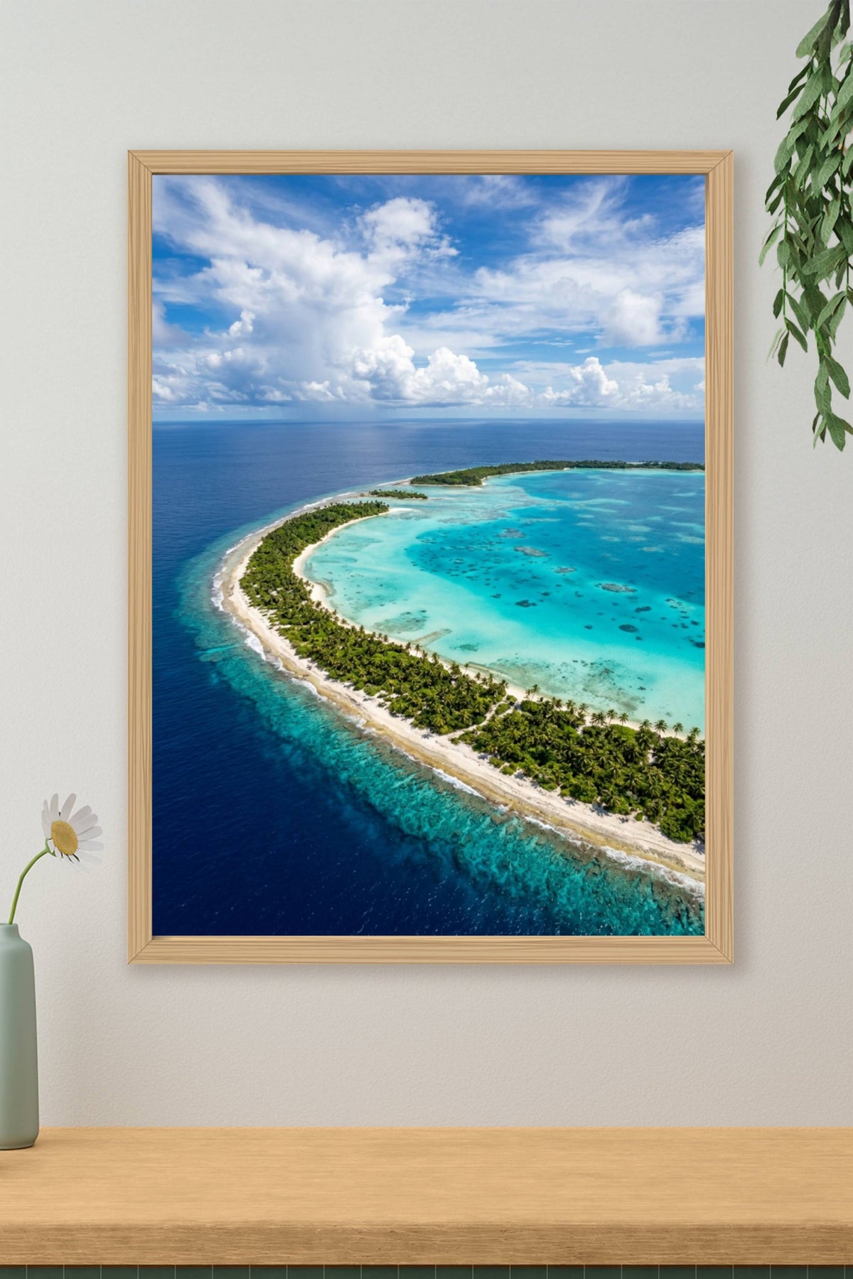 Affiche d'un atoll tropical, poster lagon turquoise
