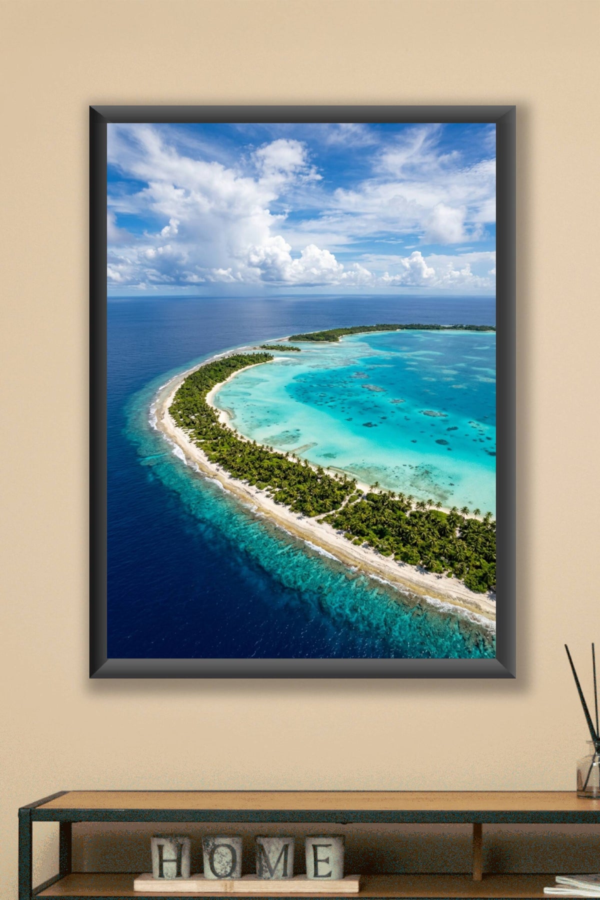 Affiche d'un atoll tropical, poster lagon turquoise