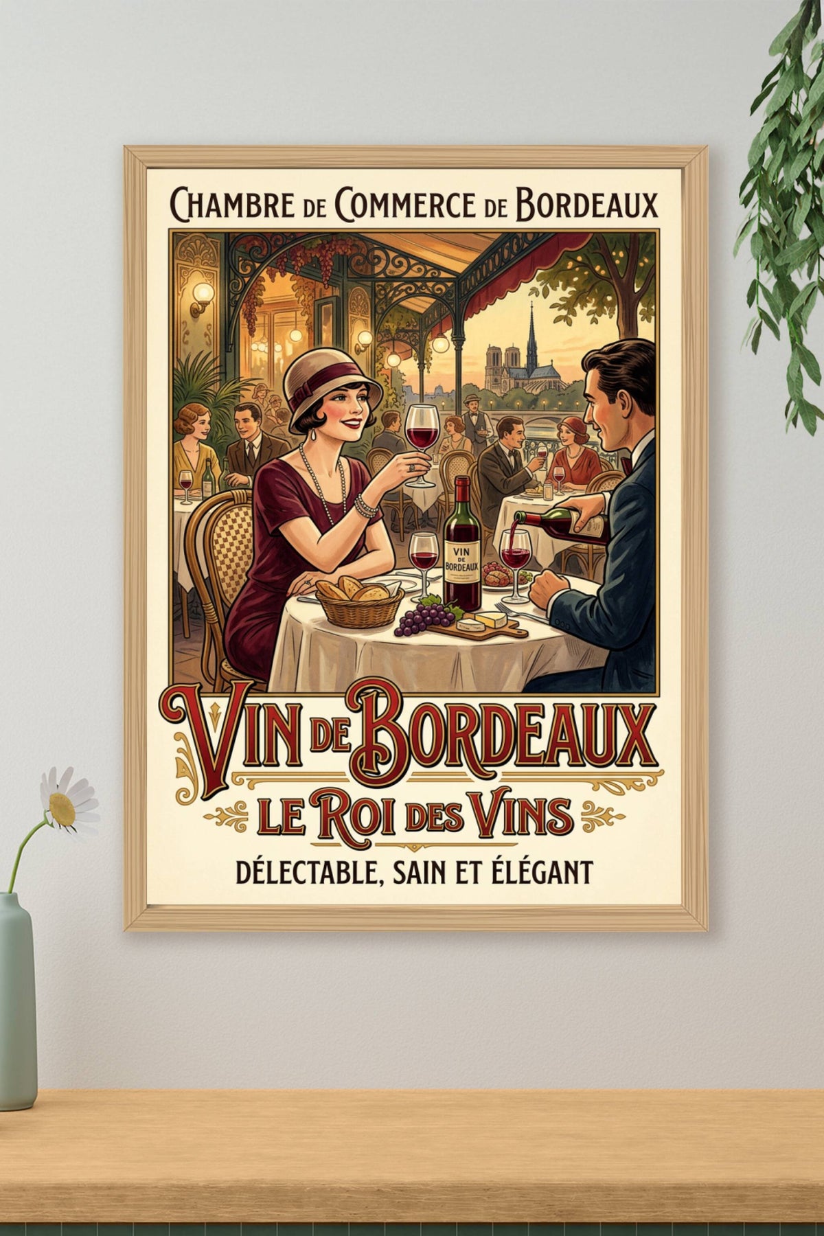 Affiche de vin de Bordeaux, poster rétro cuisine