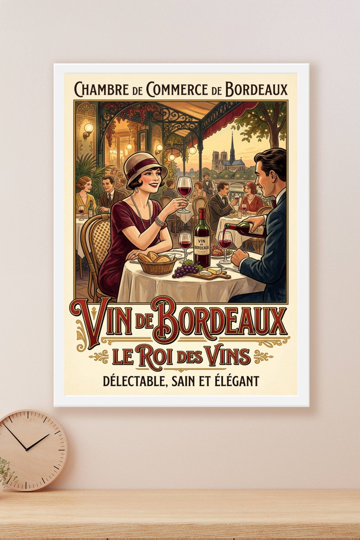 Affiche de vin de Bordeaux, poster rétro cuisine