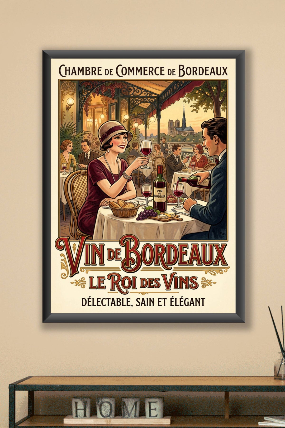 Affiche de vin de Bordeaux, poster rétro cuisine