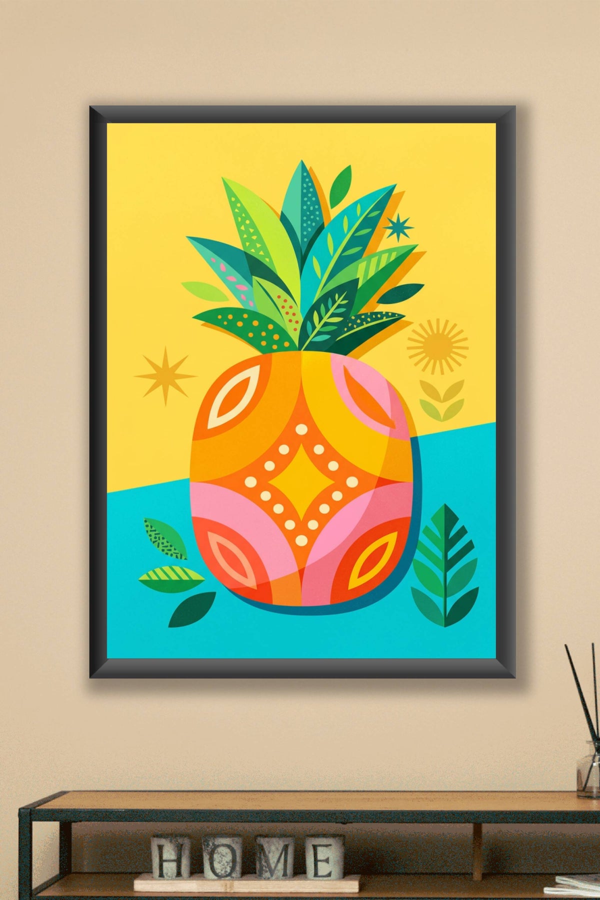 Poster d'ananas, illustration pop art colorée