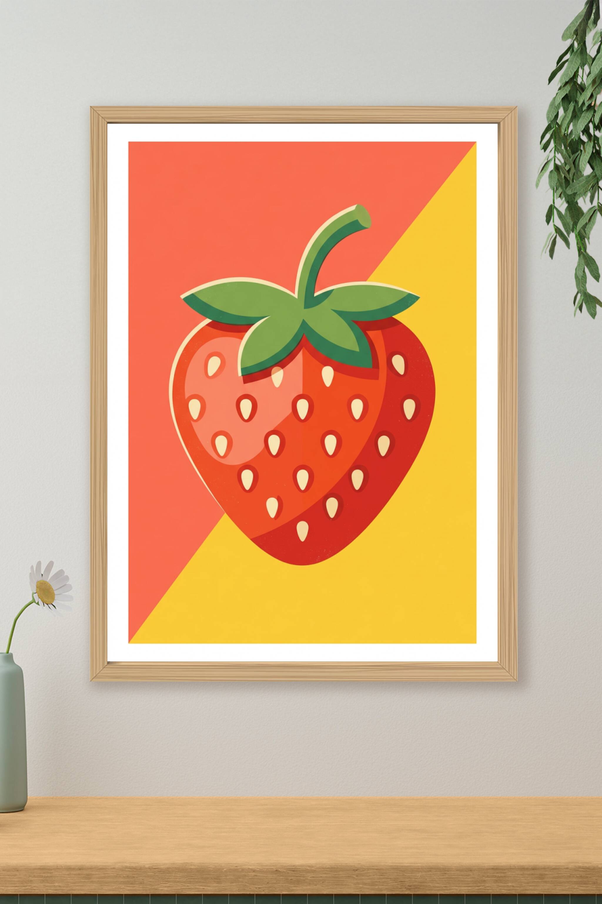 Affiche Fraise, poster vintage bicolore