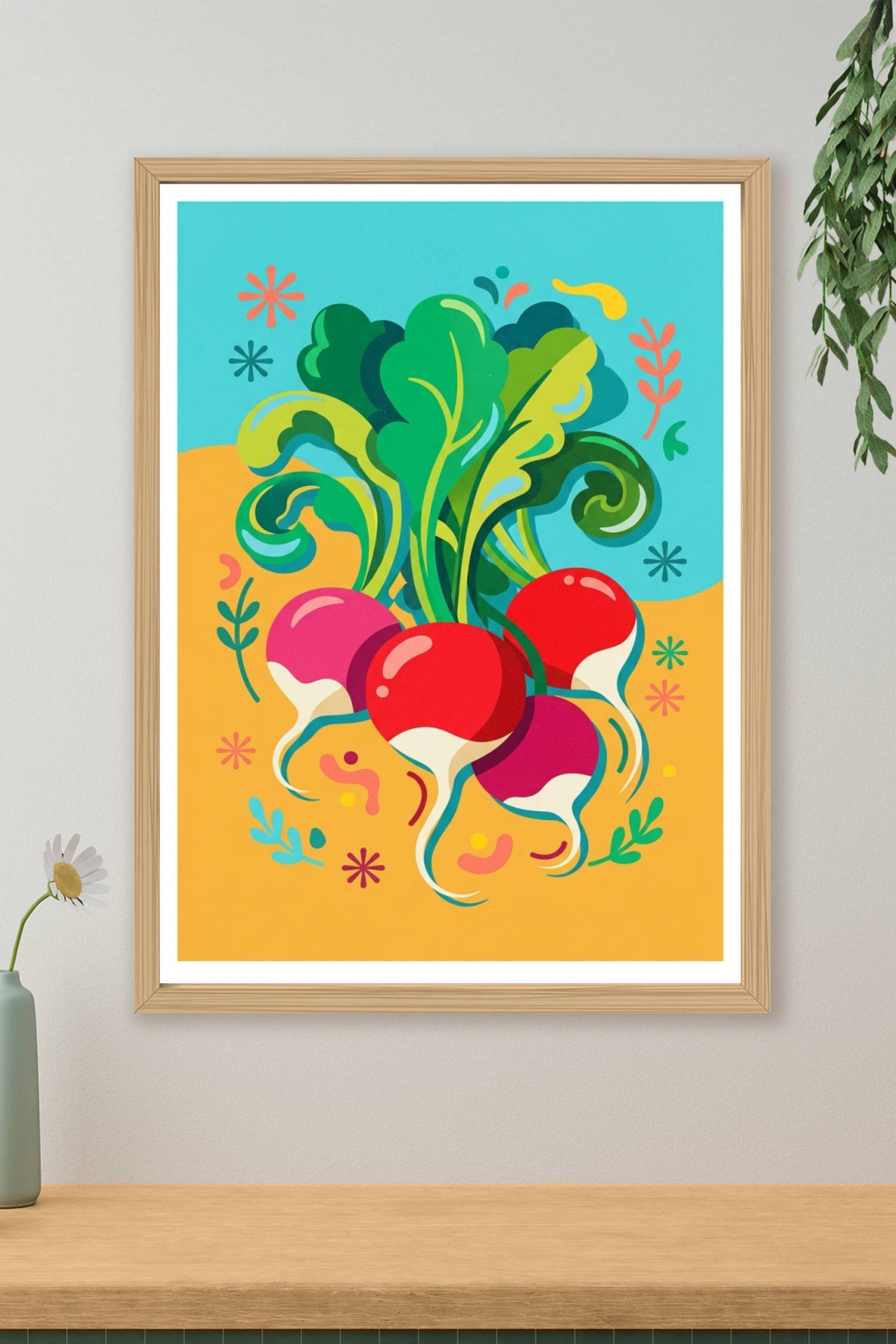 Affiche de radis, poster cuisine colorée